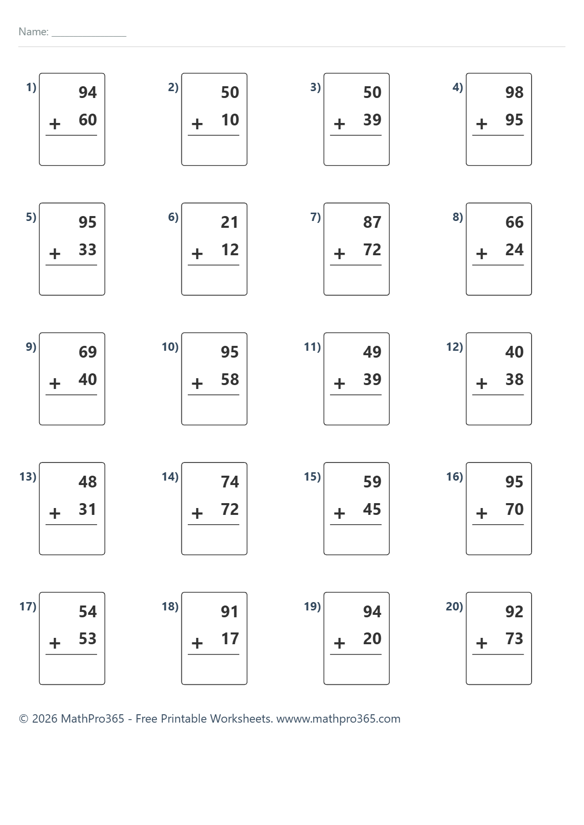 Two Digit Addition With Regrouping Grade 2