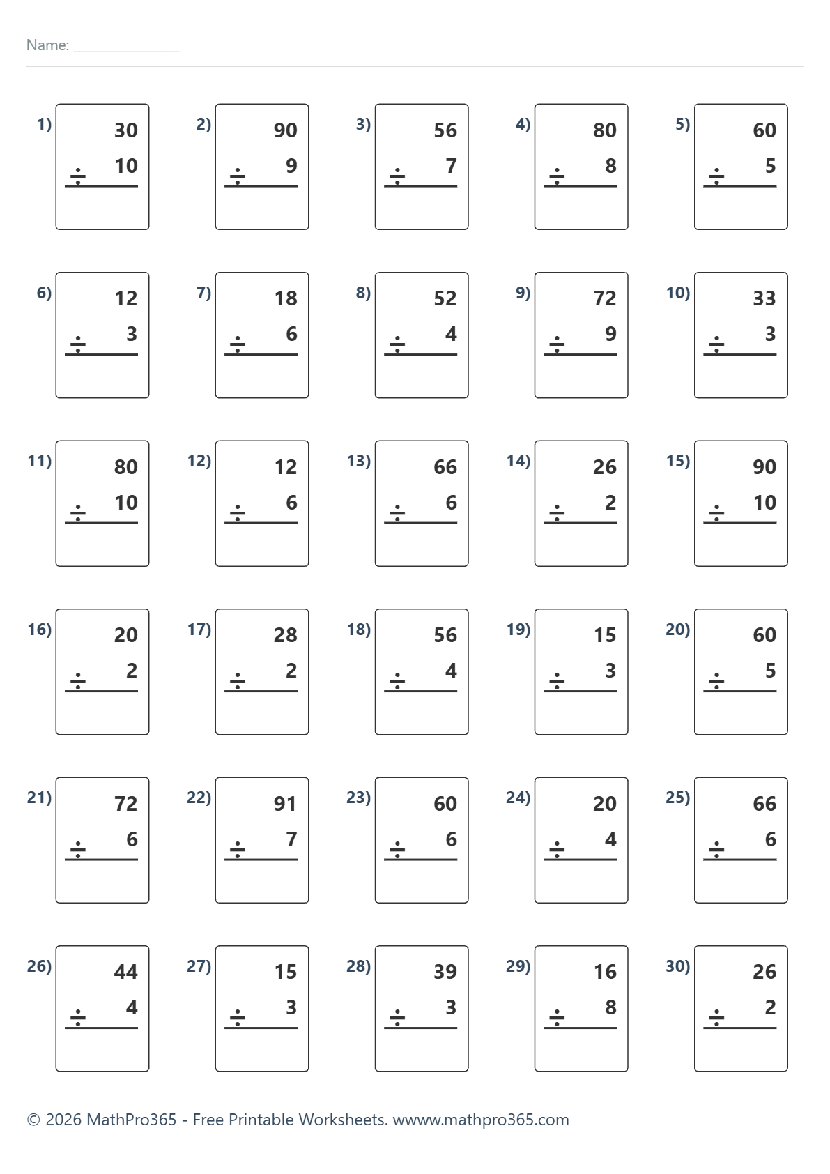 2 Digit by 1 Digit Division Worksheet Grade 3 Free PDF