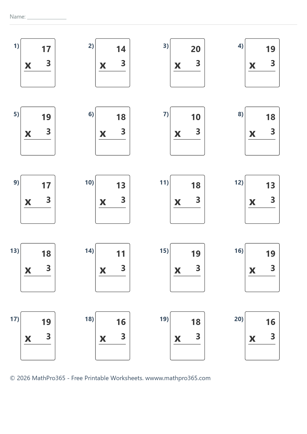 2-Digit by 1-Digit Multiplication Grade 2 Free PDF