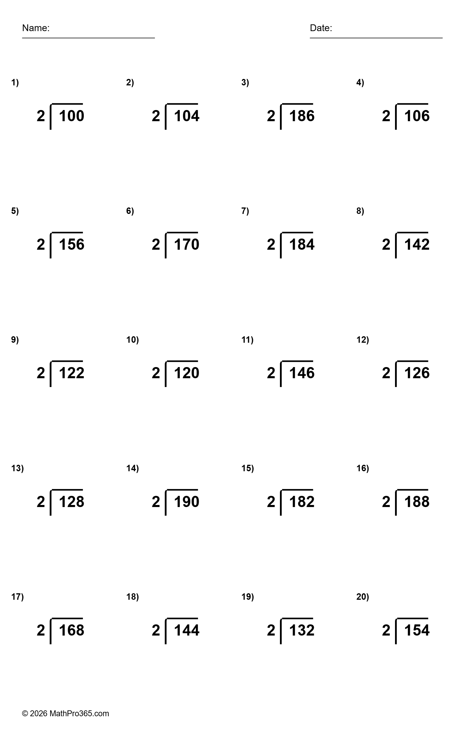 3-Digit by 1-Digit Division Worksheets - Grade 3 Free PDF