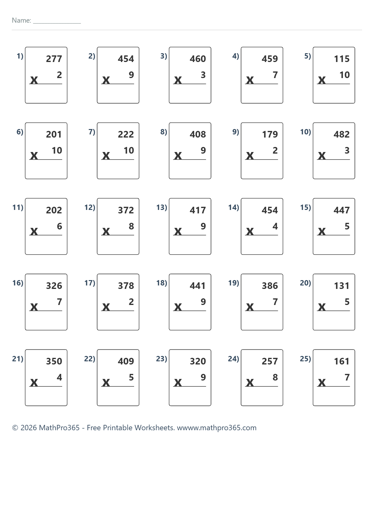 3 Digit by 1 Digit Multiplication Grade 4 Free PDF
