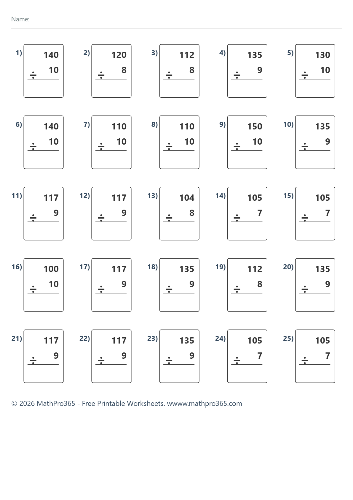 3 Digit Division Without Remainders Grade 4 Free PDF