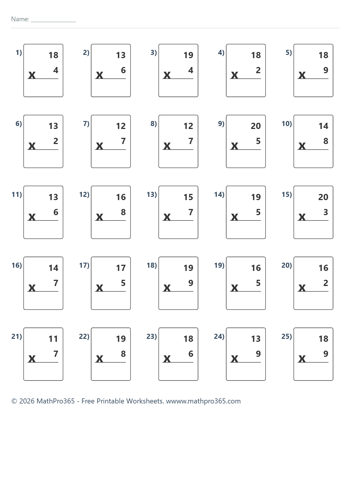 Two Digit by One Digit Multiplication Worksheets Grade 2 Free PDF