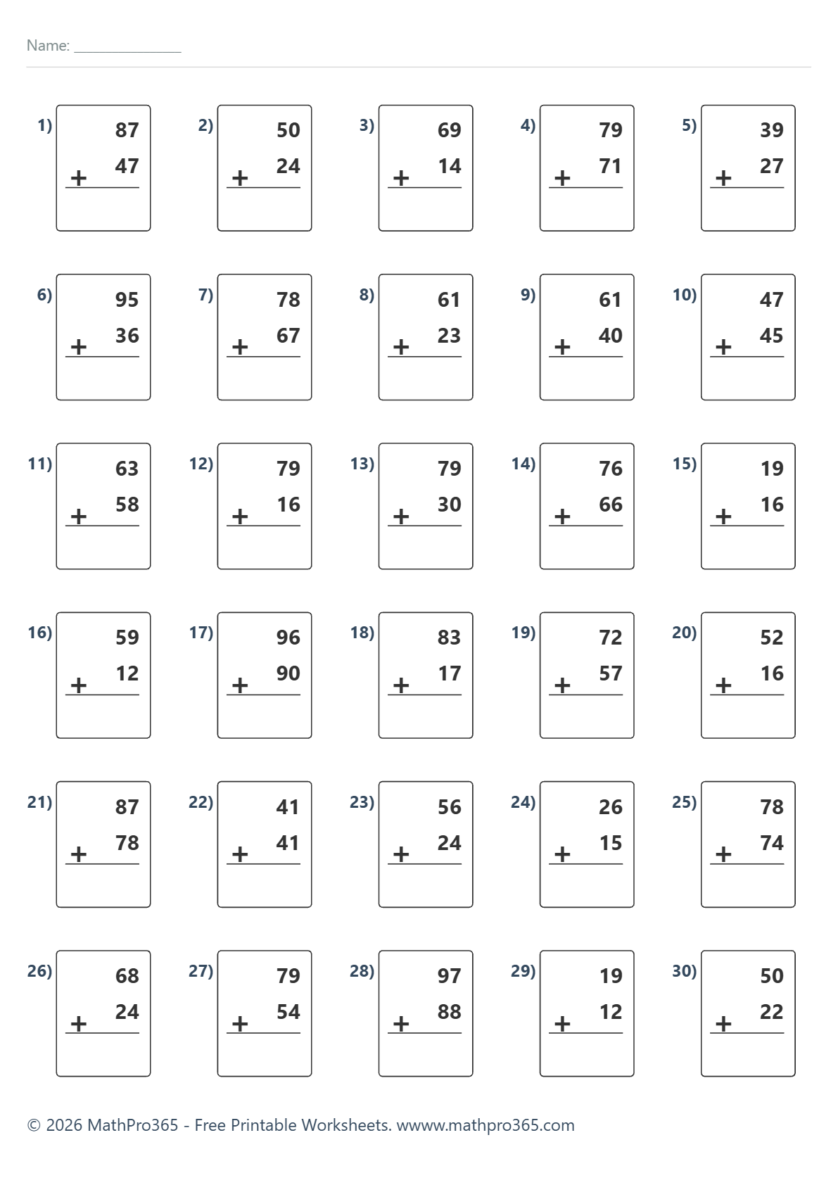 2-Digit Addition with Regrouping Grade 2 Free PDF Worksheet