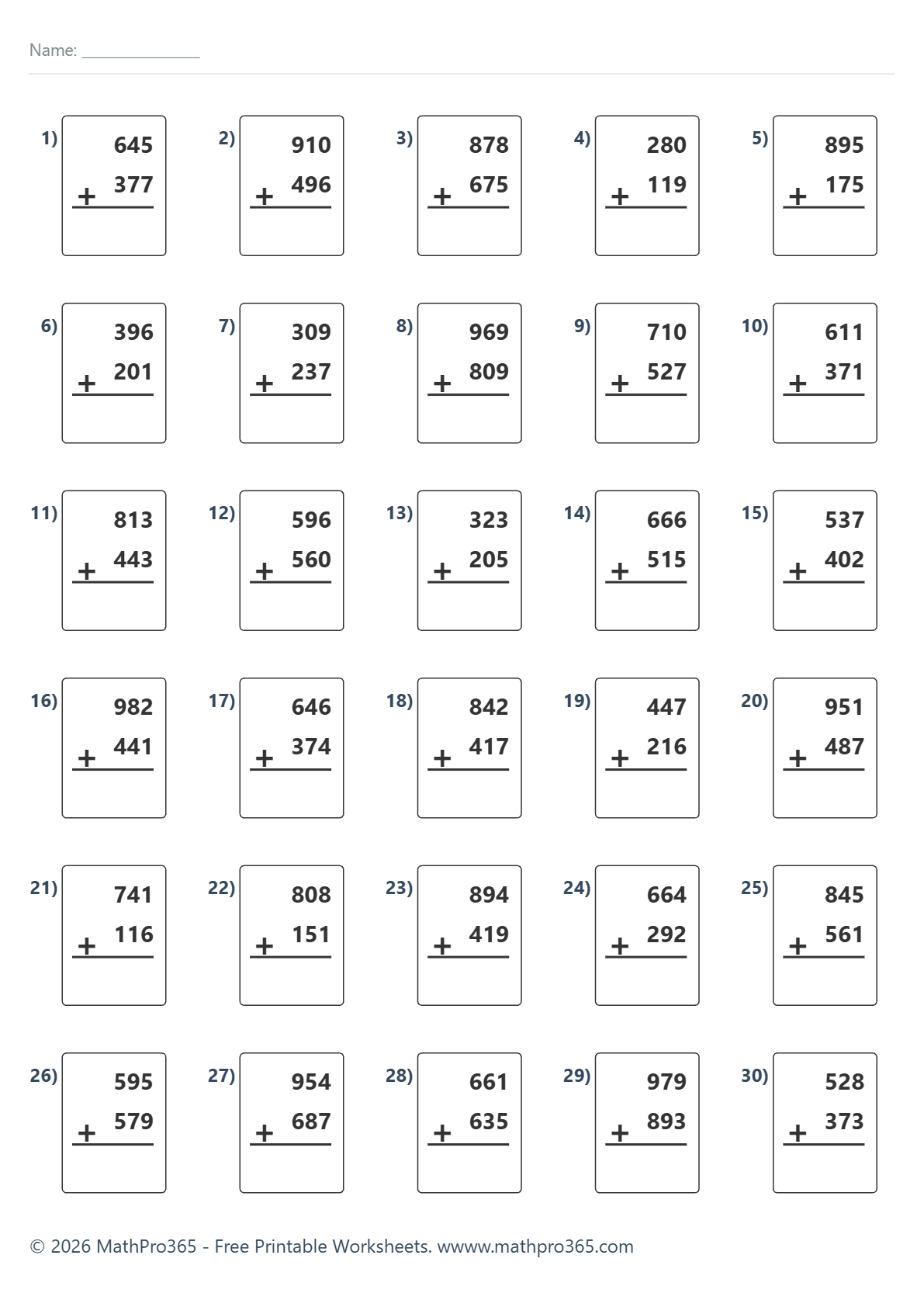 3-Digit Addition Worksheets (Grade 3) – Free Printable PDF