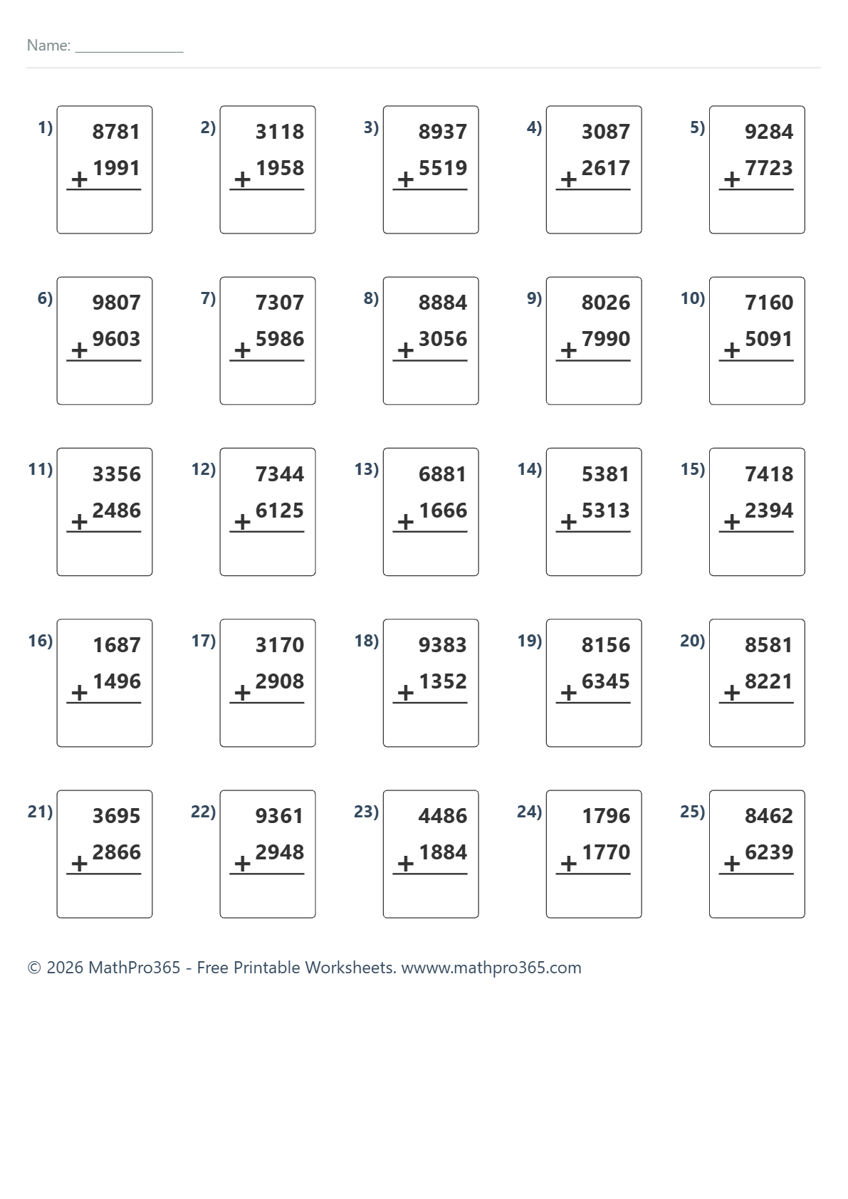 4-Digit Addition with Regrouping Grade 4 Free PDF Worksheet