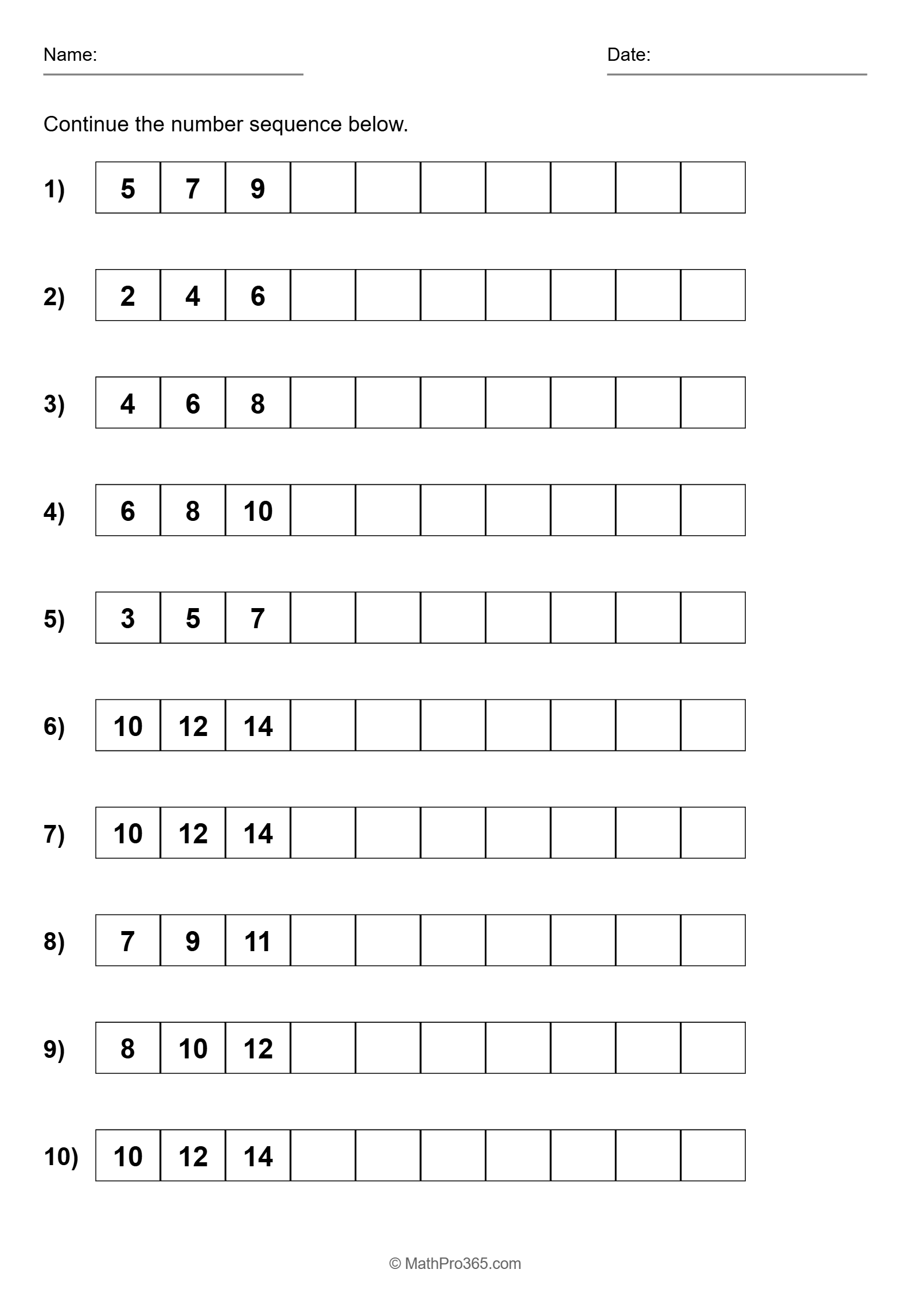 Addition Number Sequences Skip Counting by 2 Grade 1 Free PDF