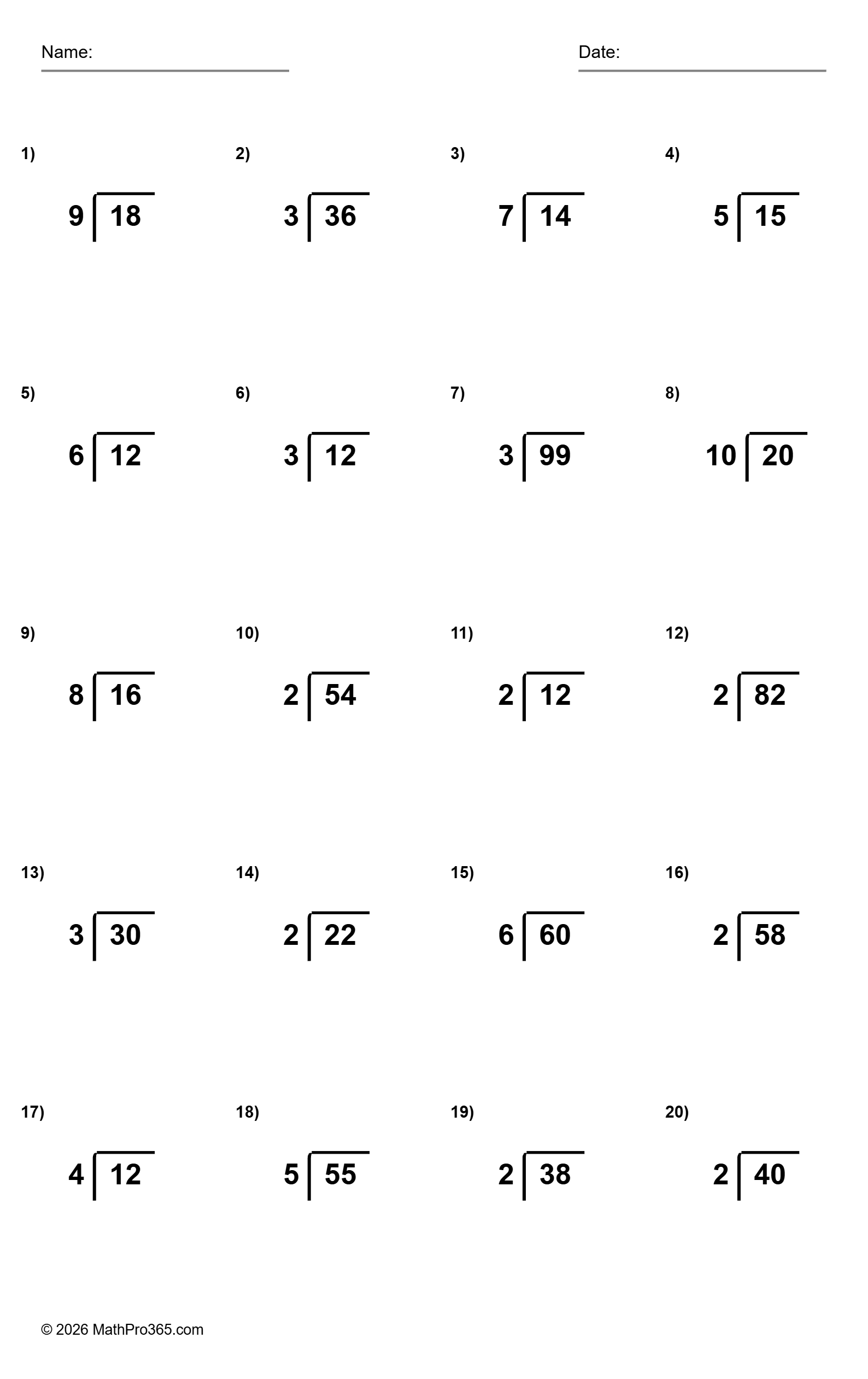 Basic Division Facts Up to 100 Worksheet Grade 3 Free PDF