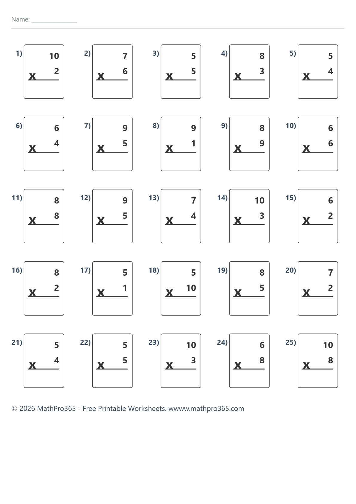 Basic Multiplication Practice Worksheet Grade 2 Free PDF