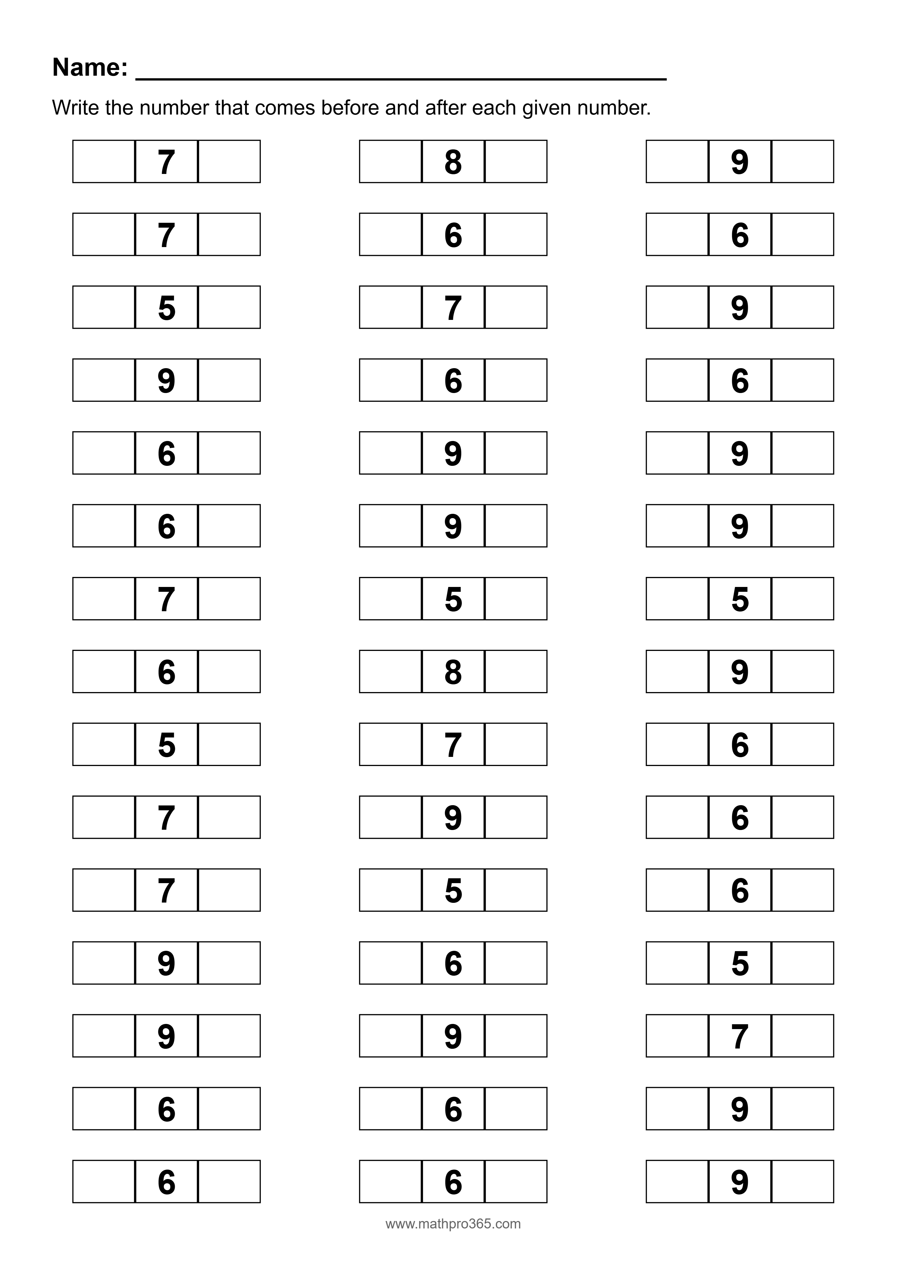 Before and After Numbers 1 to 10 Worksheet Grade 1 Free PDF
