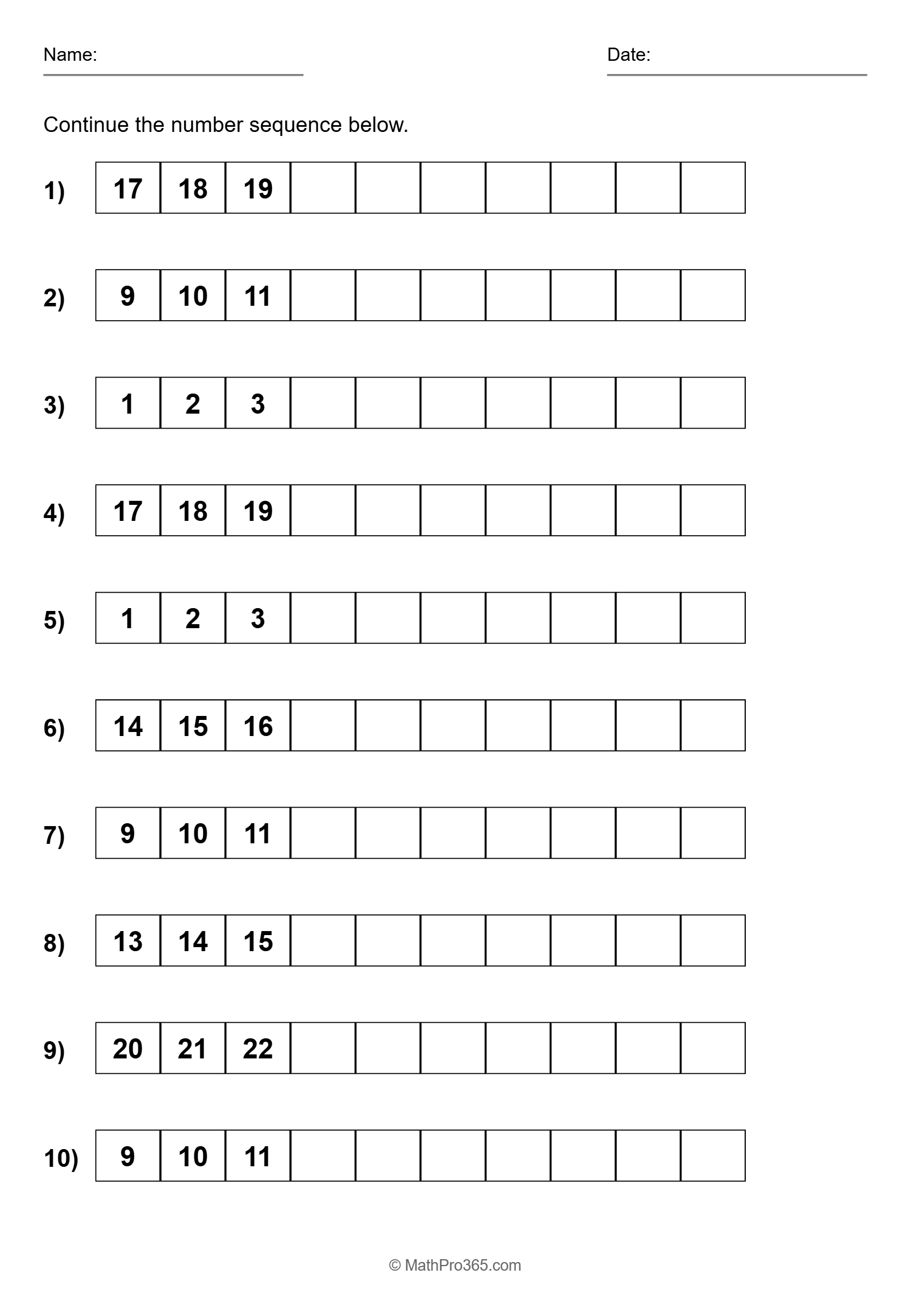 Continue Number Sequence Counting to 30 Worksheet Grade 1 Free PDF