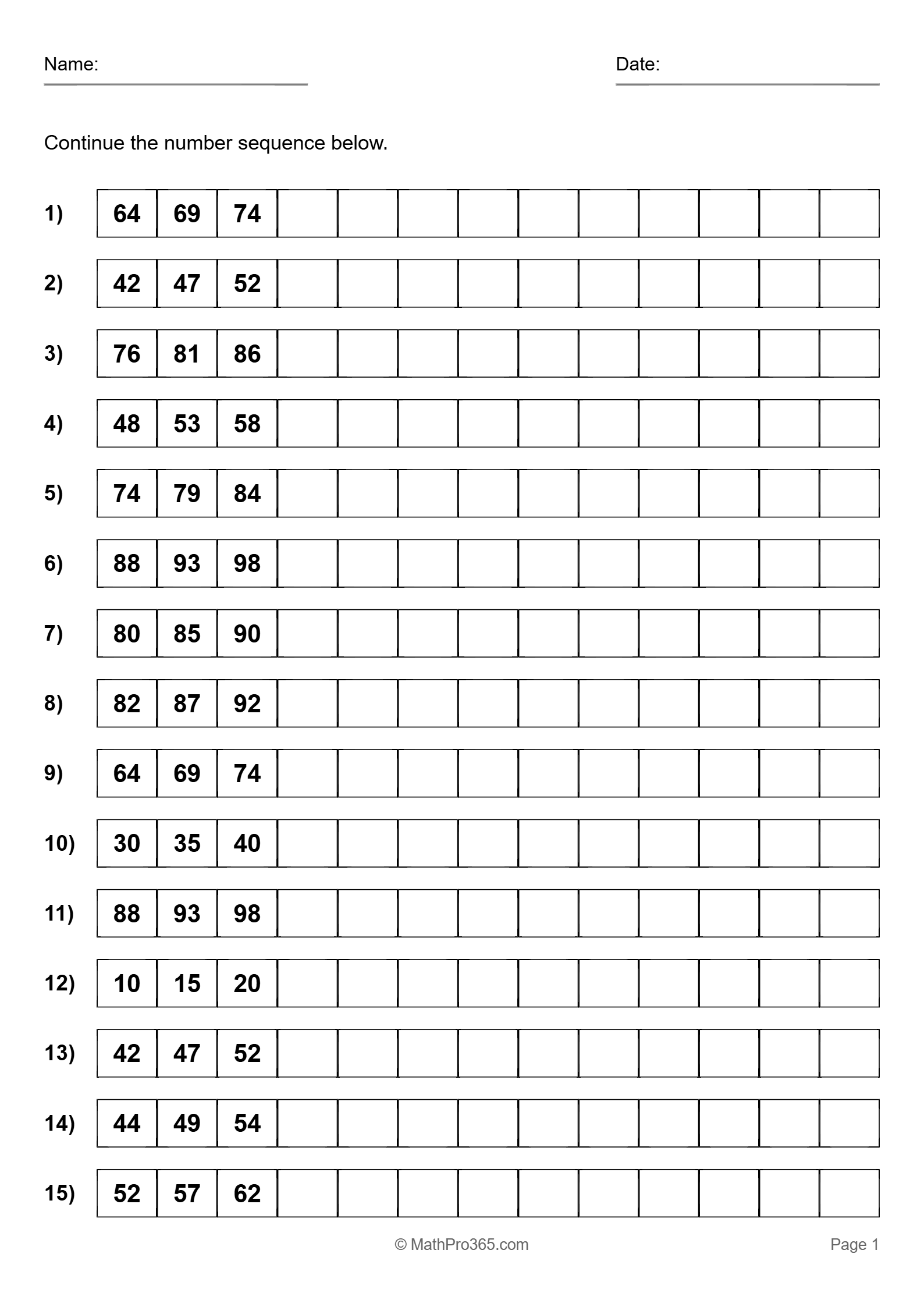 Number Sequence Practice | Skip Counting by 5s Worksheet