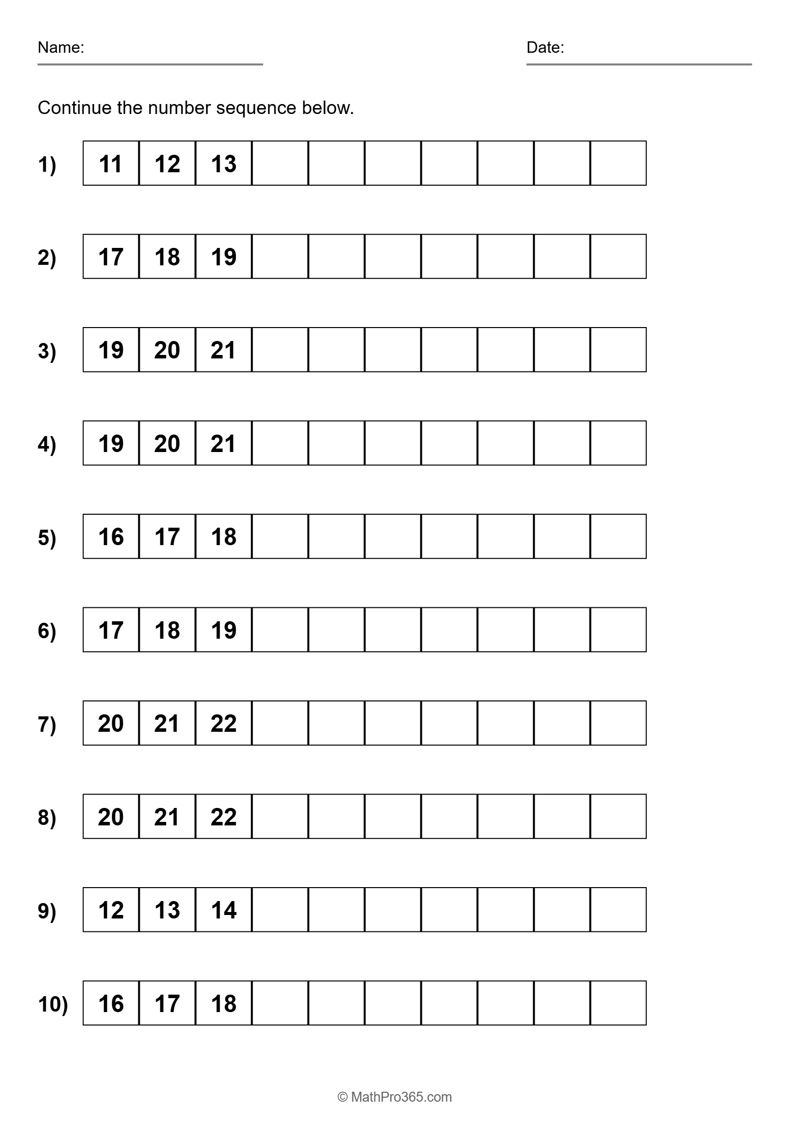 Counting Forward by 1 Number Sequences Worksheet Grade 1 Free PDF