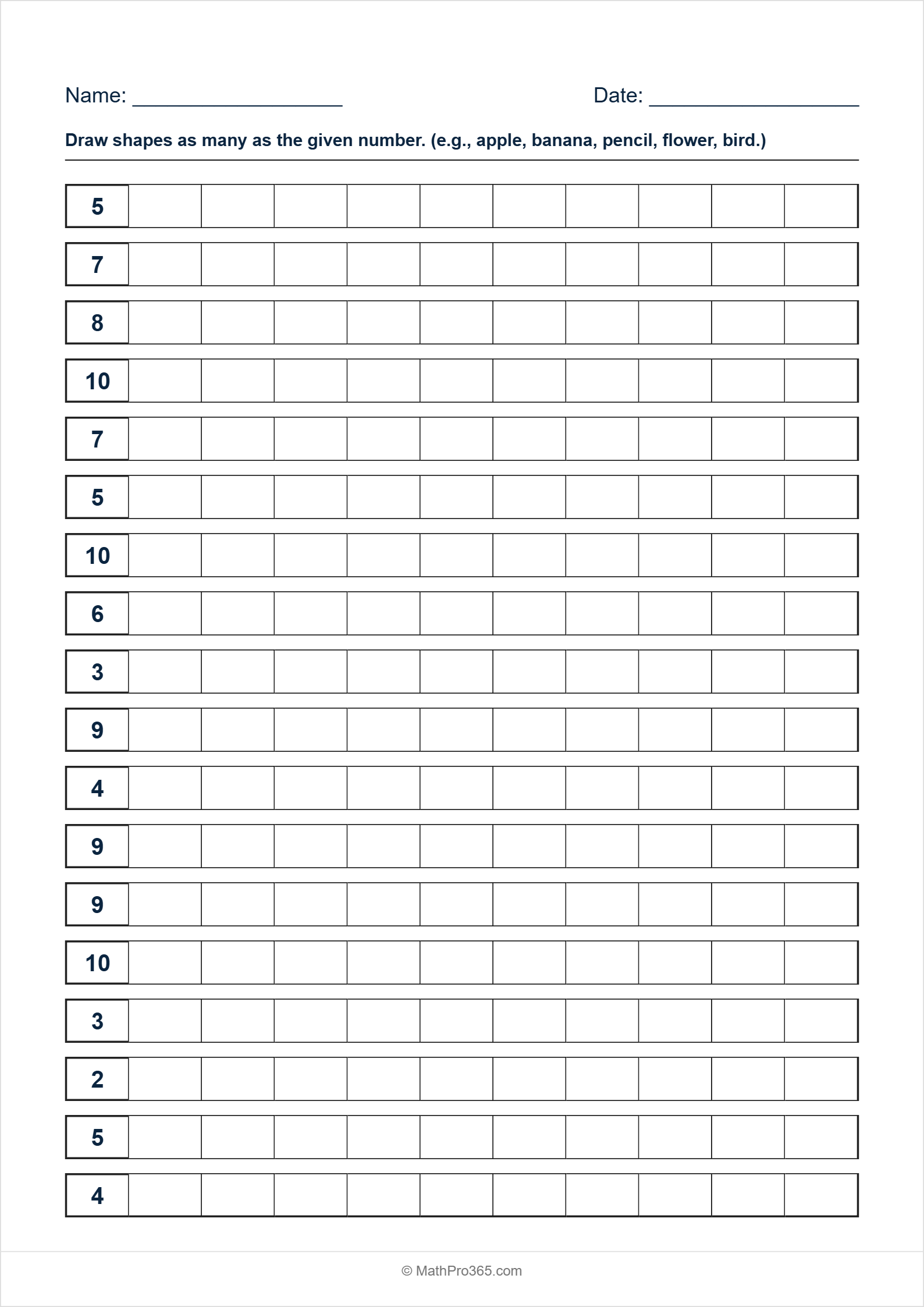 Drawing Shapes and Counting Objects Numbers 1 to 10 Grade 1 Free PDF