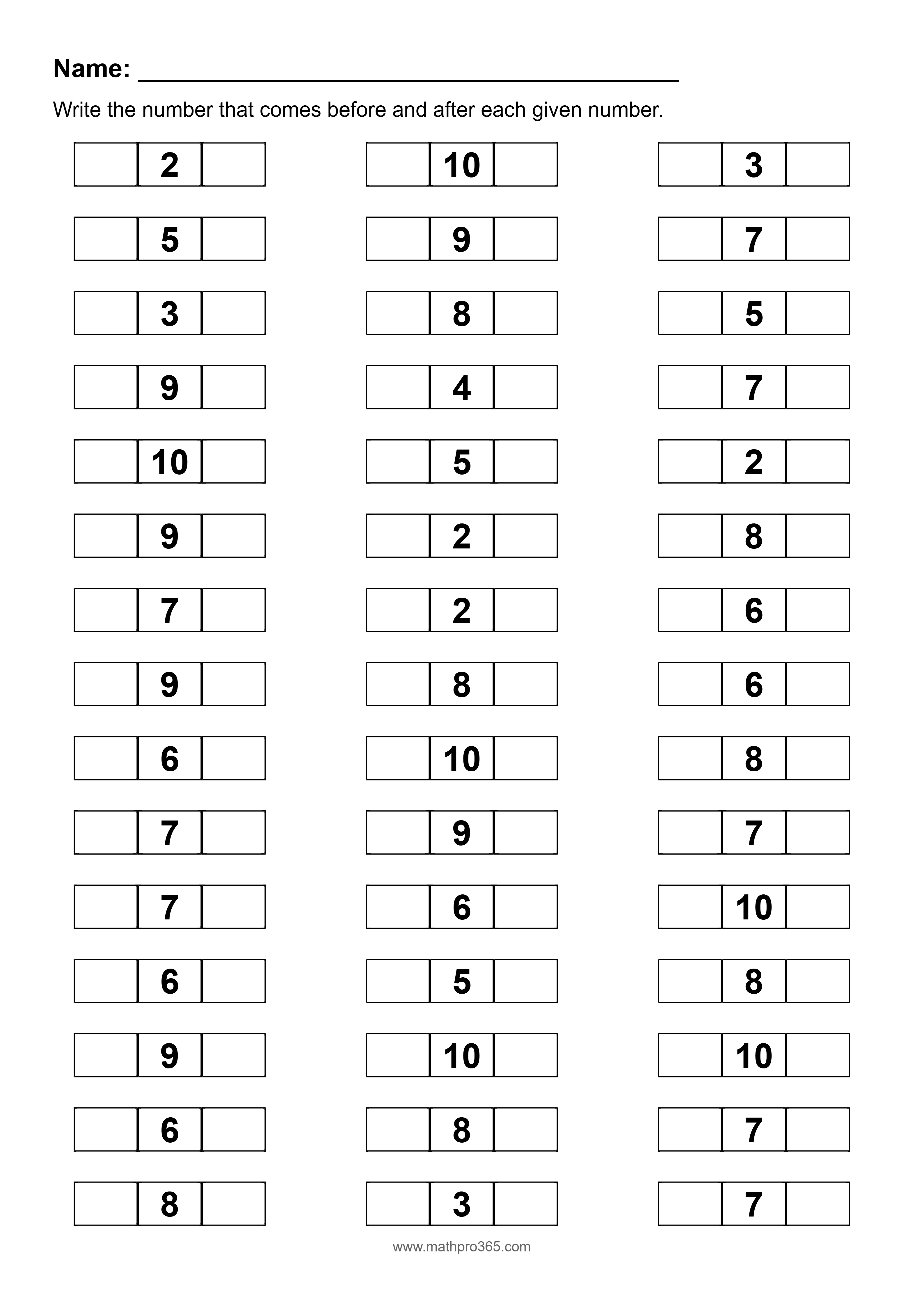 Grade 1 Before and After Numbers Math Worksheet