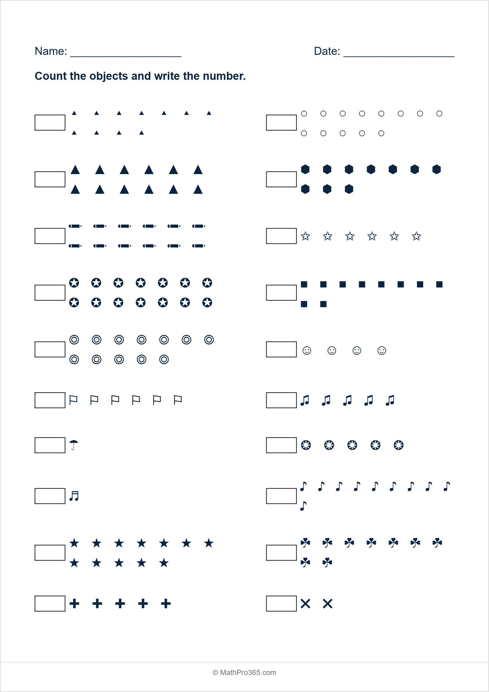 Grade 1 Count and Write the Number Worksheet Printable