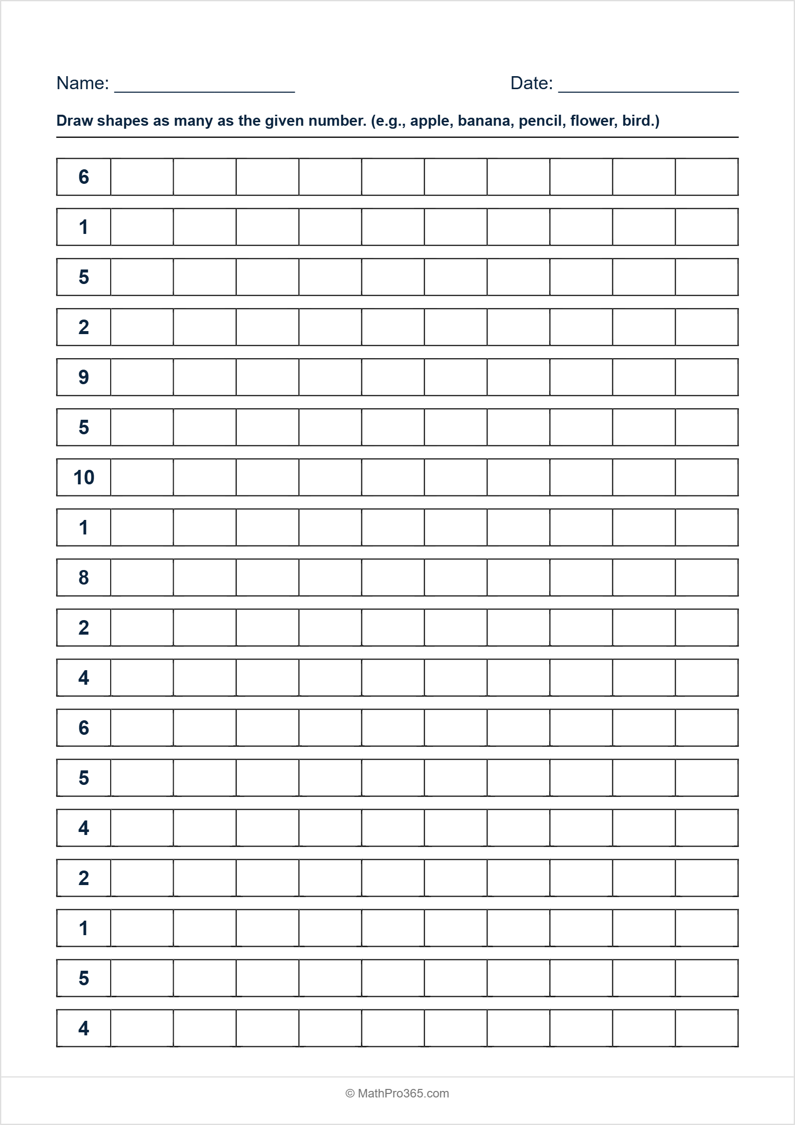 Grade 1 Counting & Drawing Shapes Math Worksheet