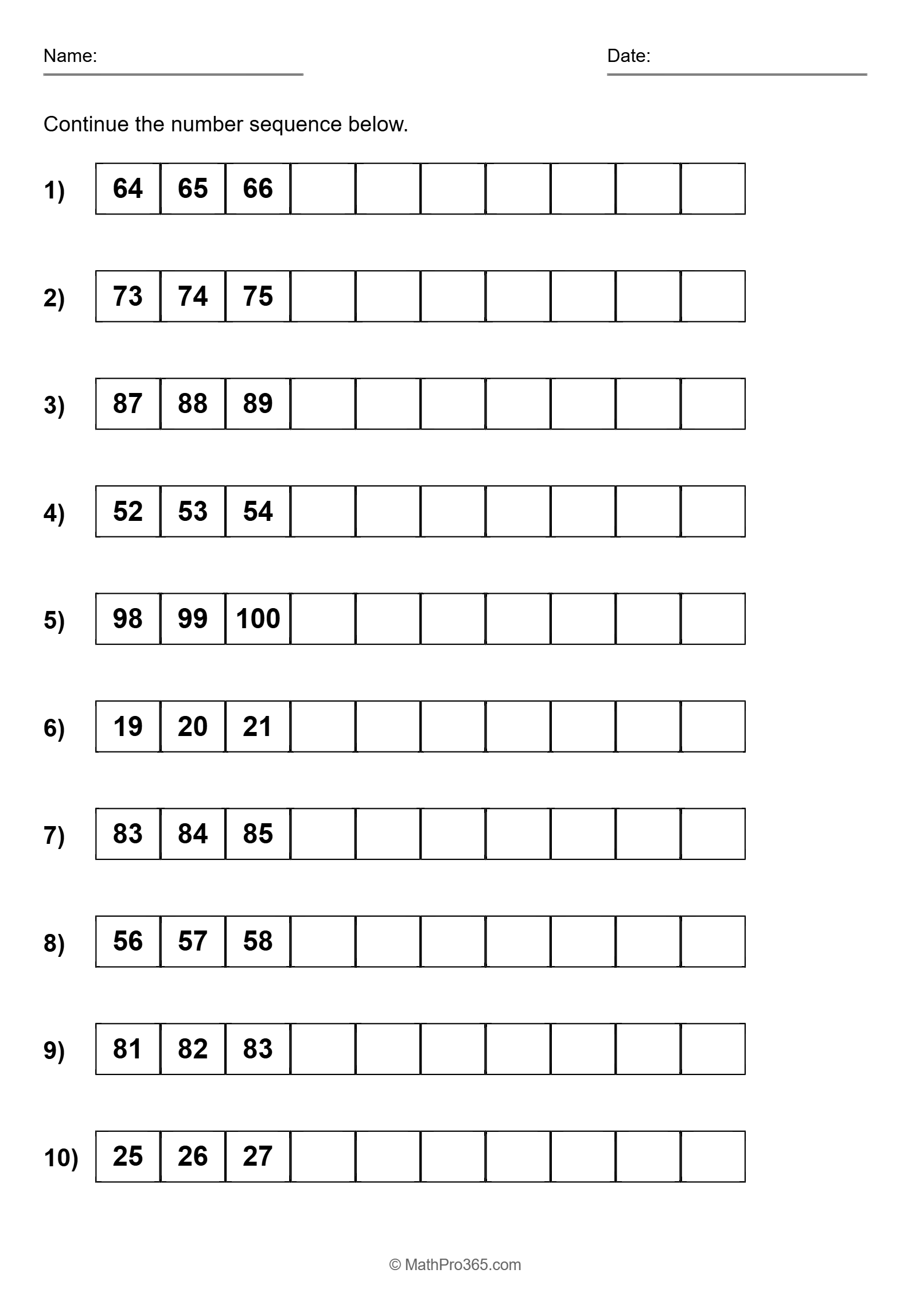 Grade 1 Counting Sequences: Number Patterns to 100
