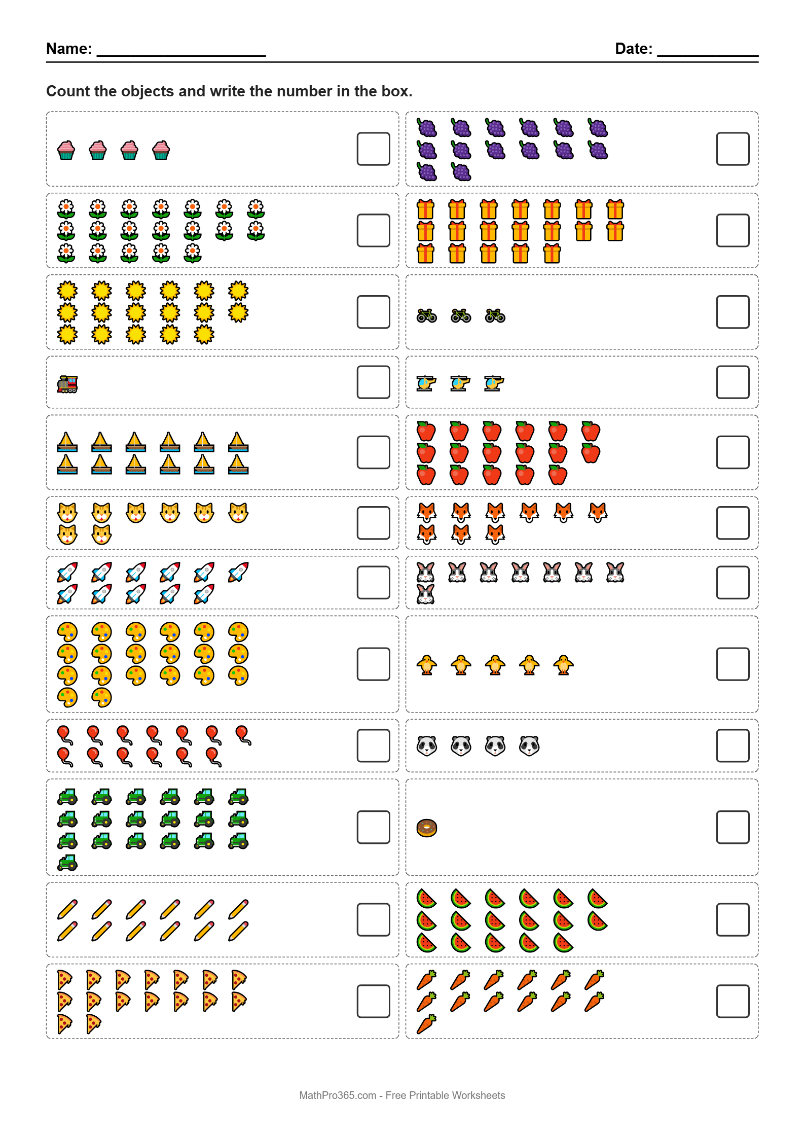 Grade 1 Counting Objects and Number Writing Worksheet