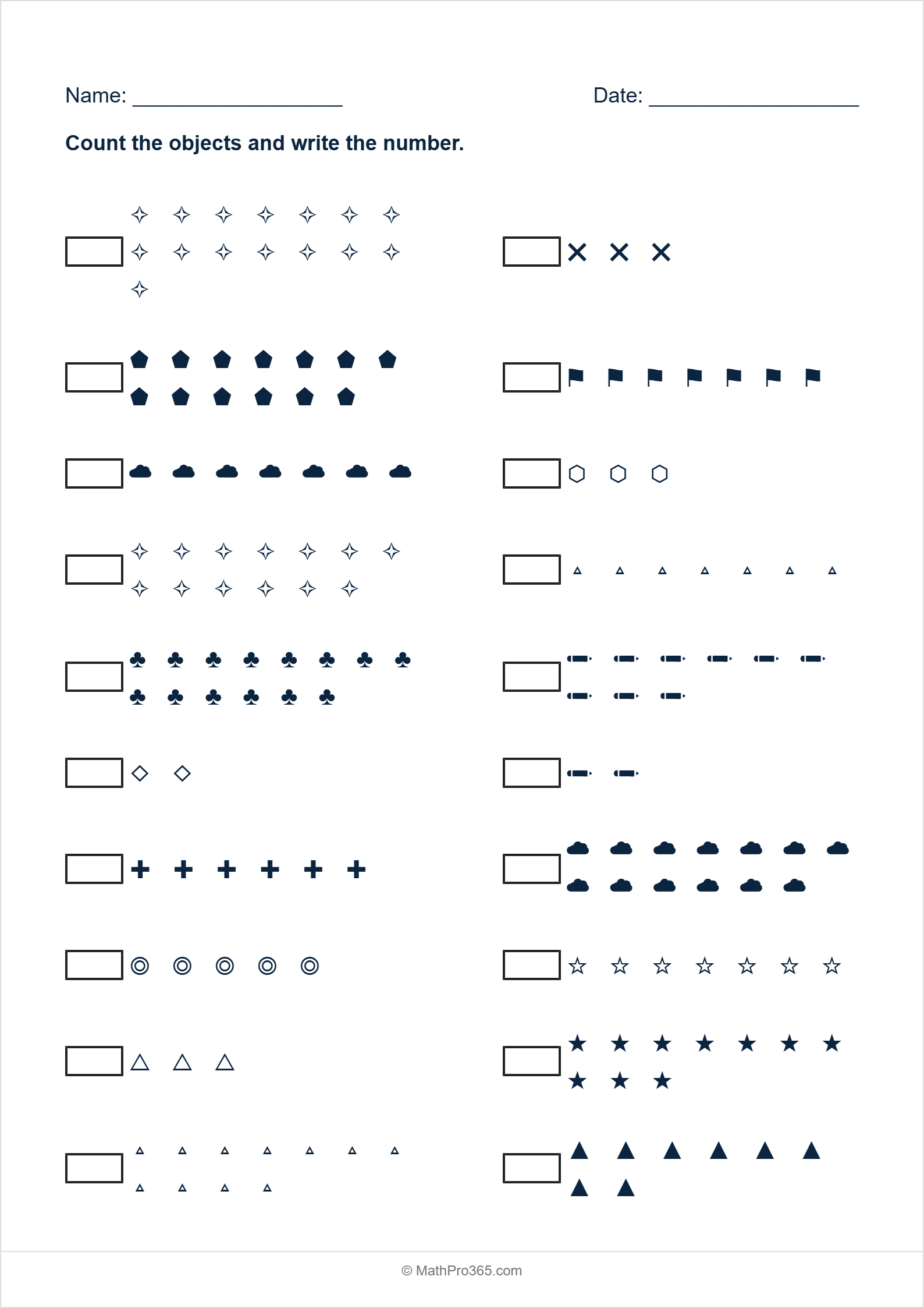 Grade 1 Counting Objects & Number Writing Worksheet