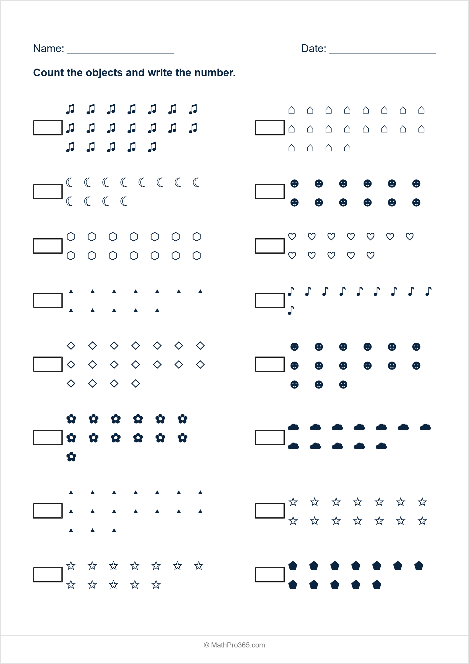 Count and Write Numbers to 20 Worksheet | Grade 1 Math