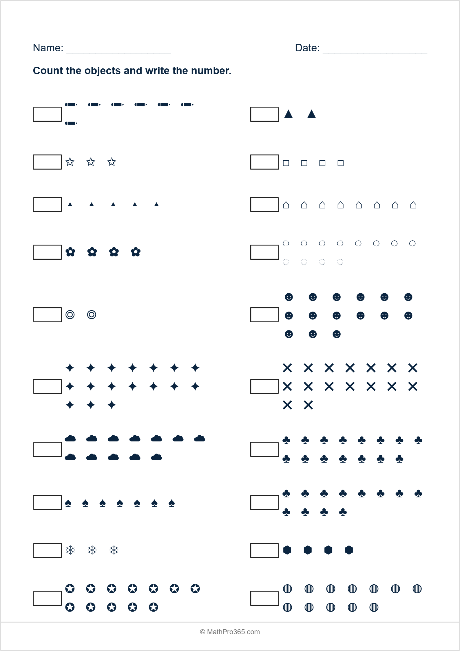 Grade 1 Counting Objects Worksheet | Numbers 1-20