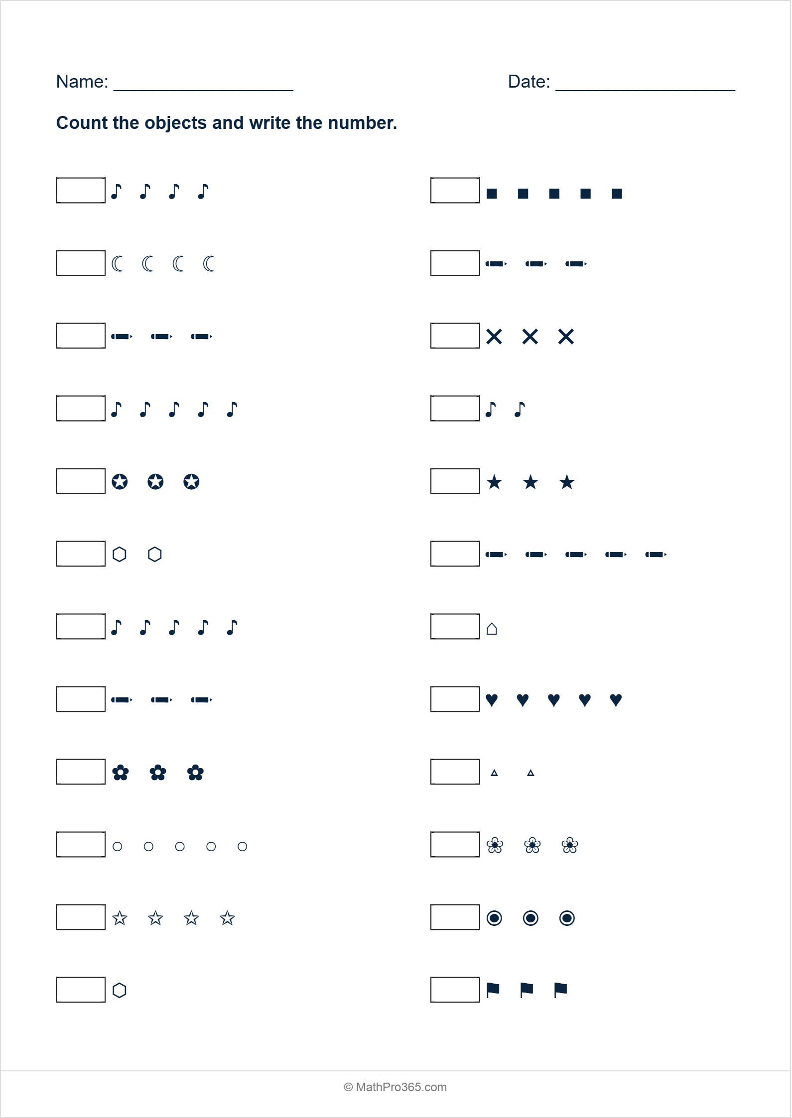 Count the Objects Up to 5 Worksheet | Grade 1 Math