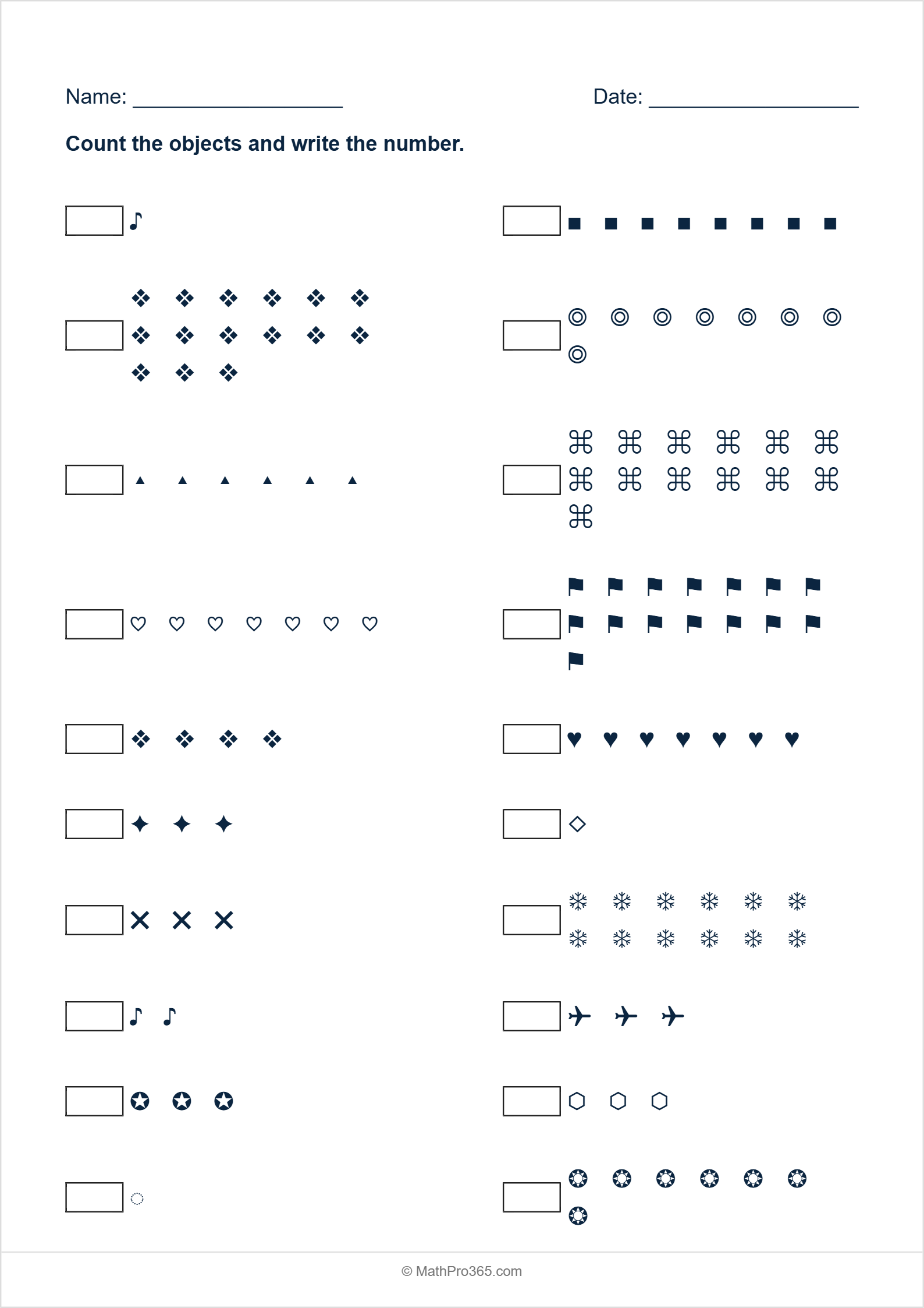 Grade 1 Counting Objects Worksheet | Math Practice