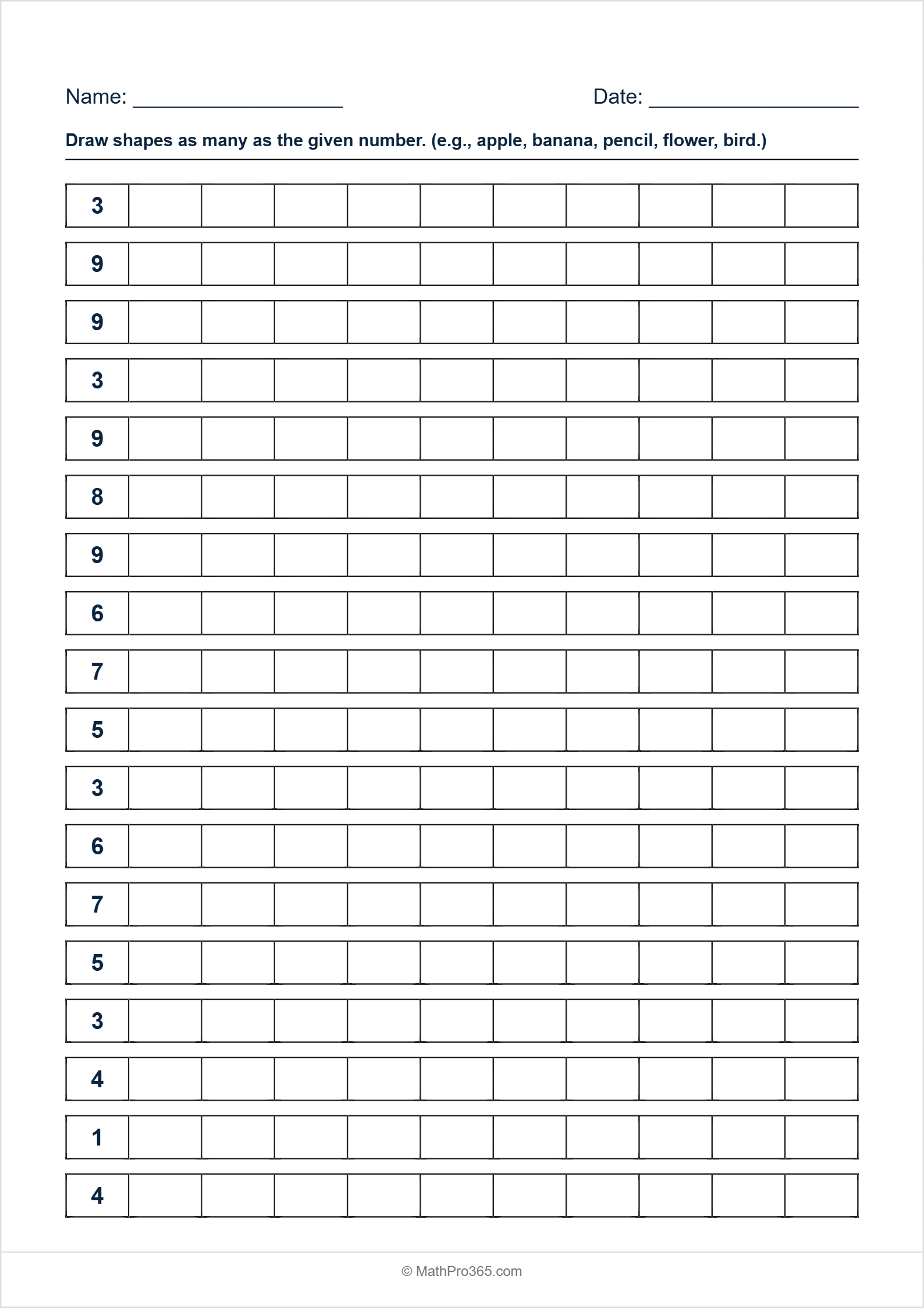 Grade 1 Math Counting and Drawing Shapes Worksheet