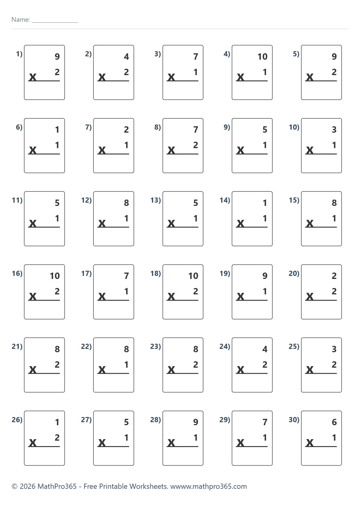 Grade 2 Basic Multiplication Worksheet