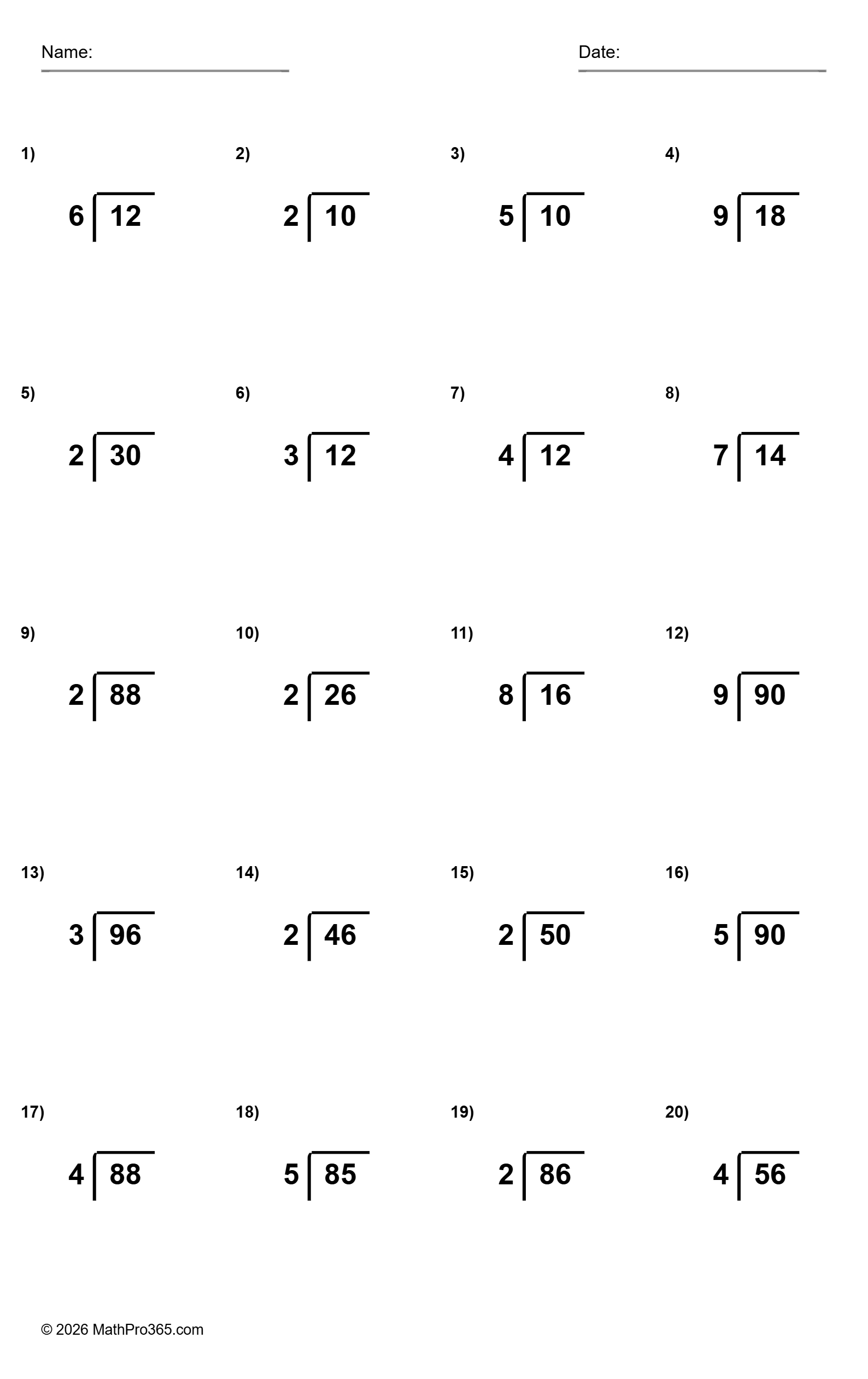 Grade 2 Division Worksheets: Introduction to Long Division