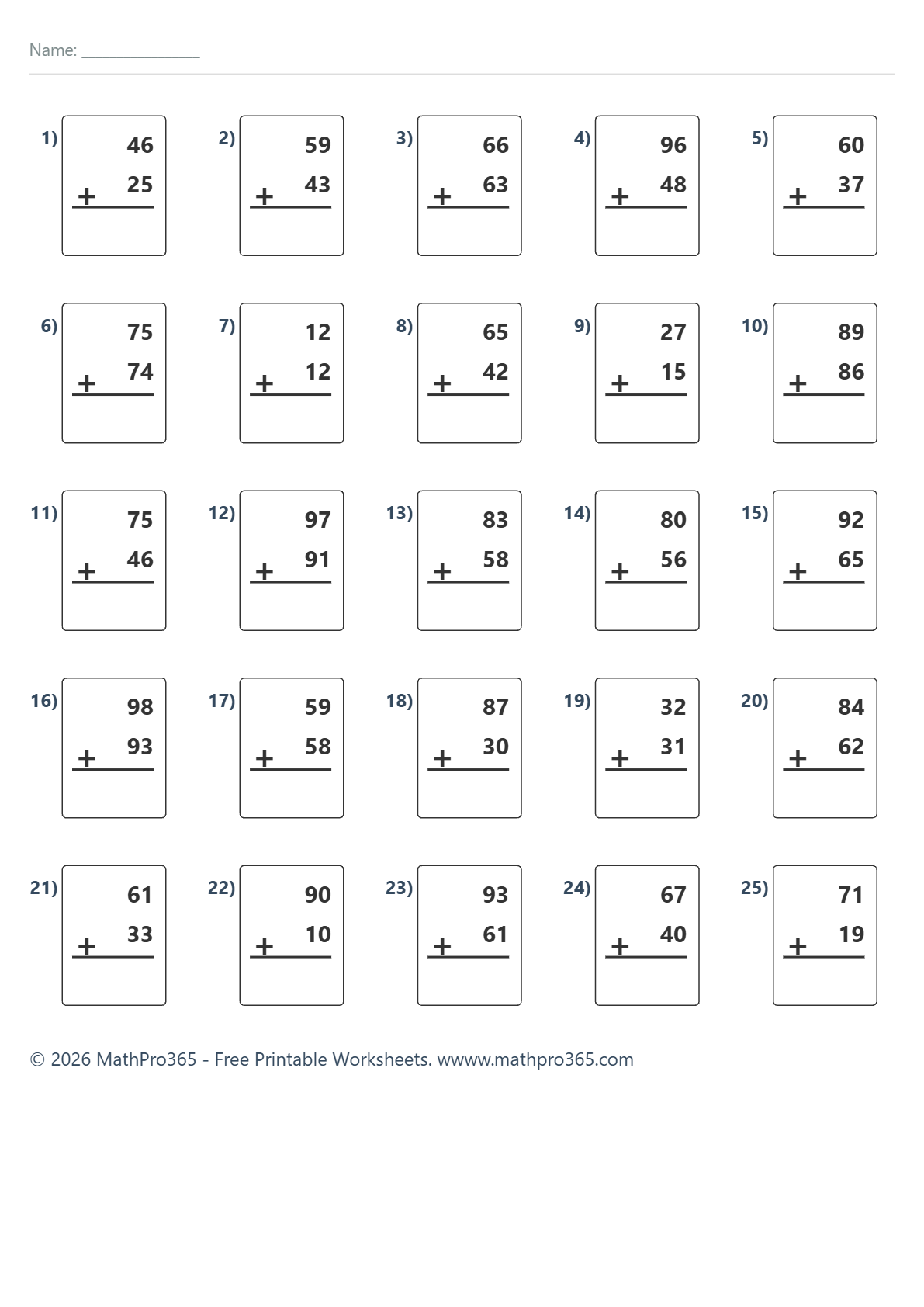 Grade 2 Double Digit Addition Worksheet