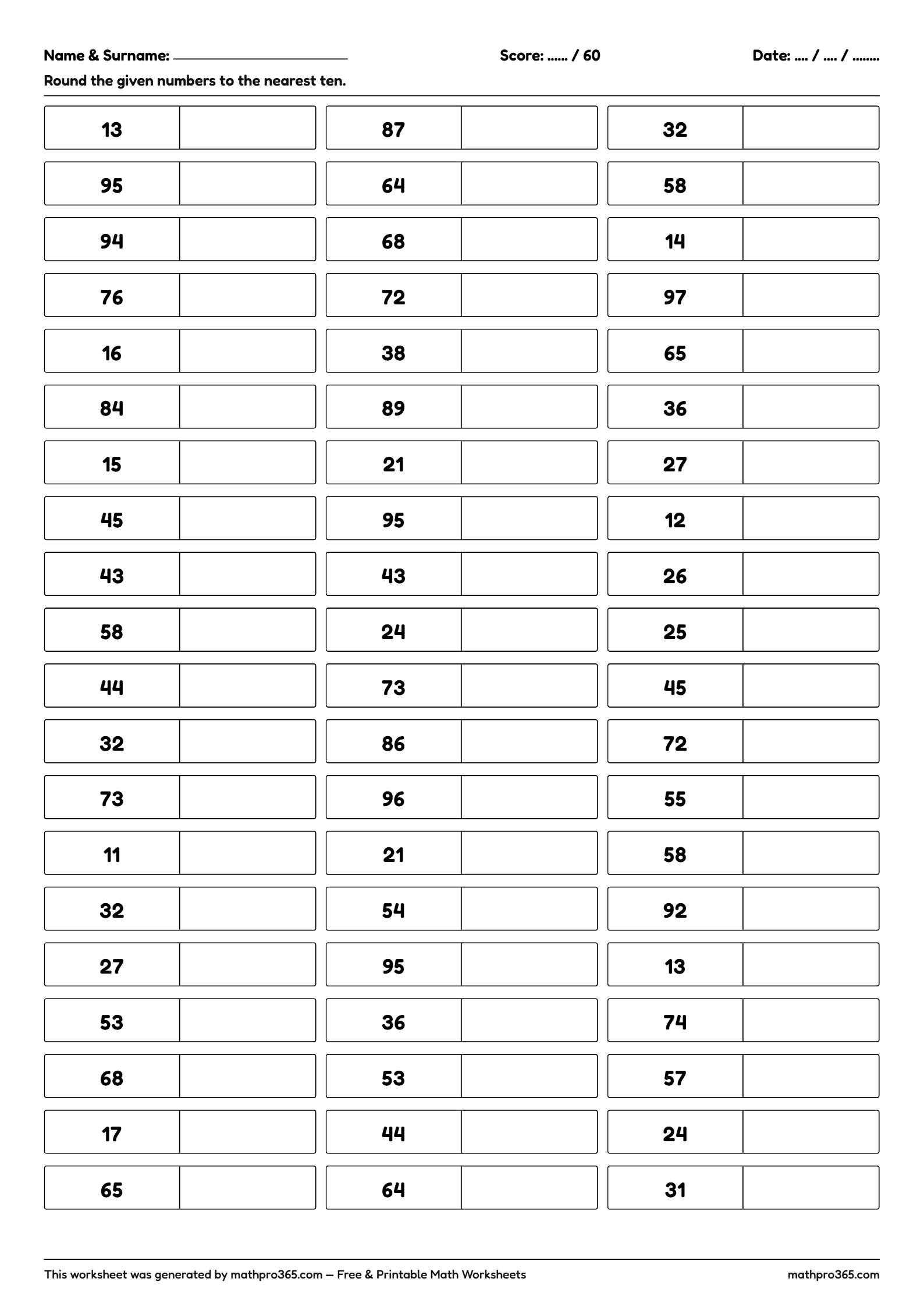 Grade 2 Rounding to the Nearest Ten Worksheet | Free PDF