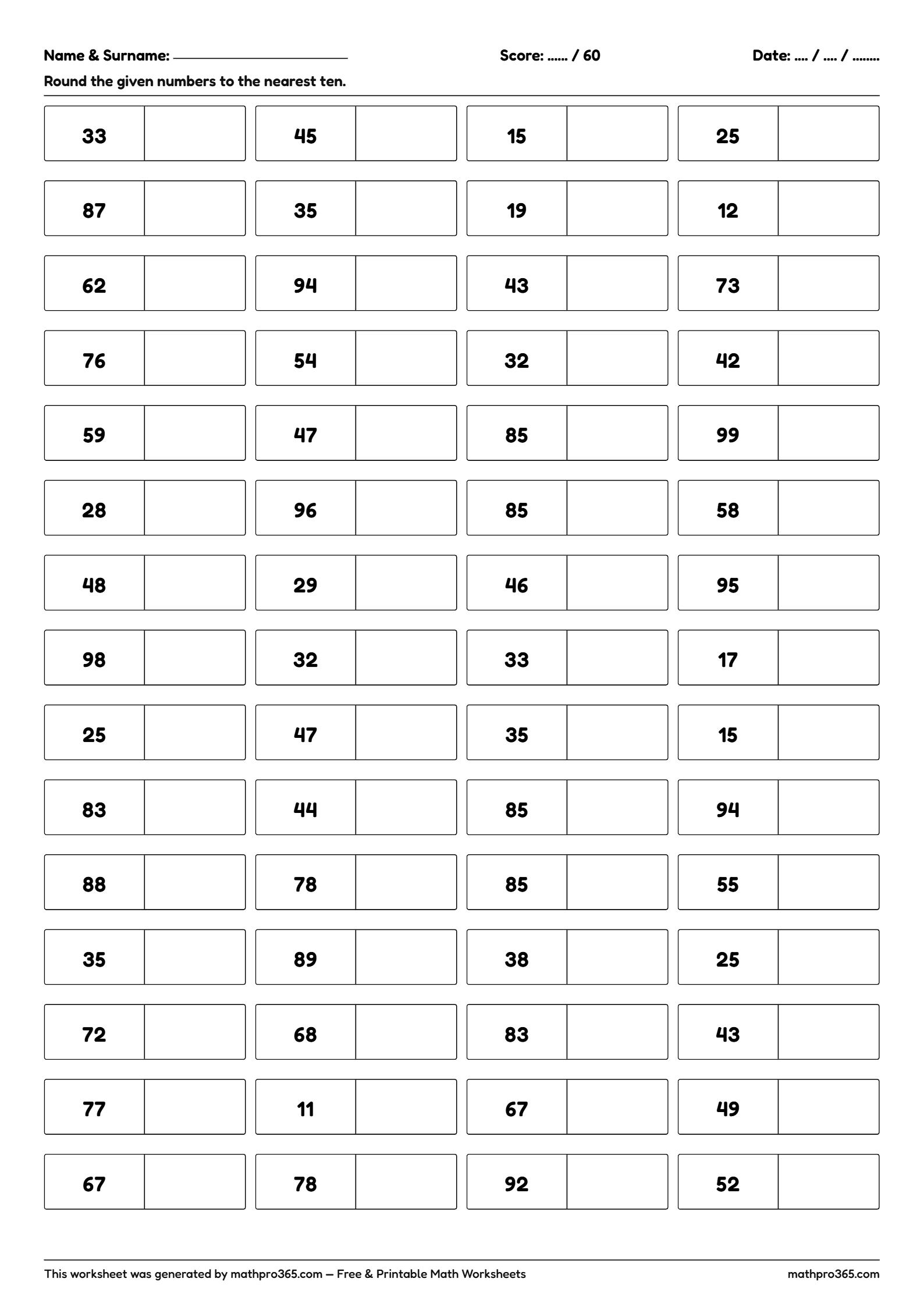 Grade 2 Rounding to the Nearest Ten Worksheet | MathPro365