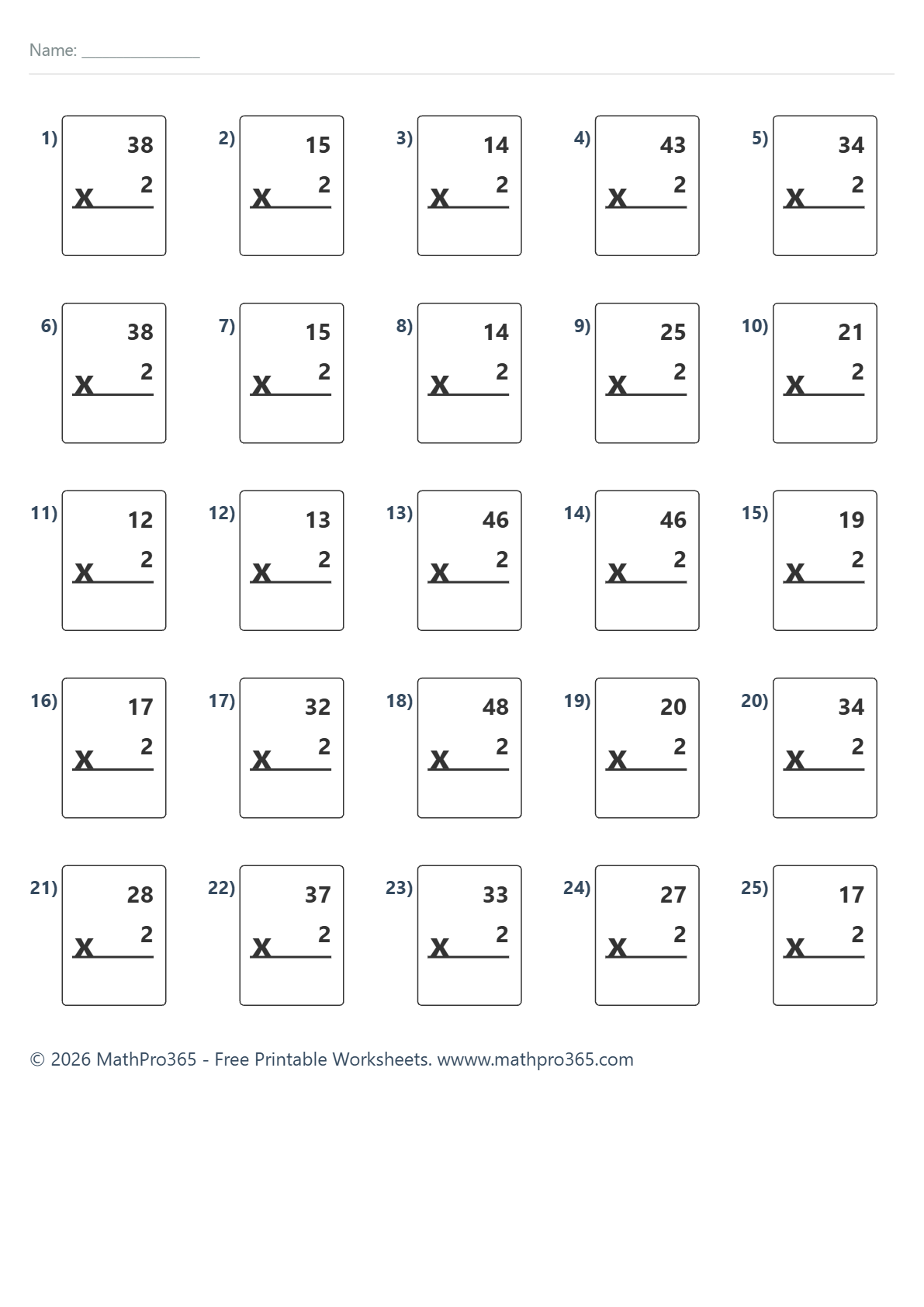 Multiplication by 5 Worksheet Grade 2 Free PDF