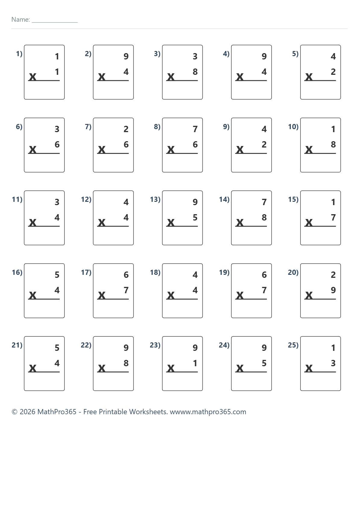 Multiplication Practice Worksheet Grade 2 Free PDF