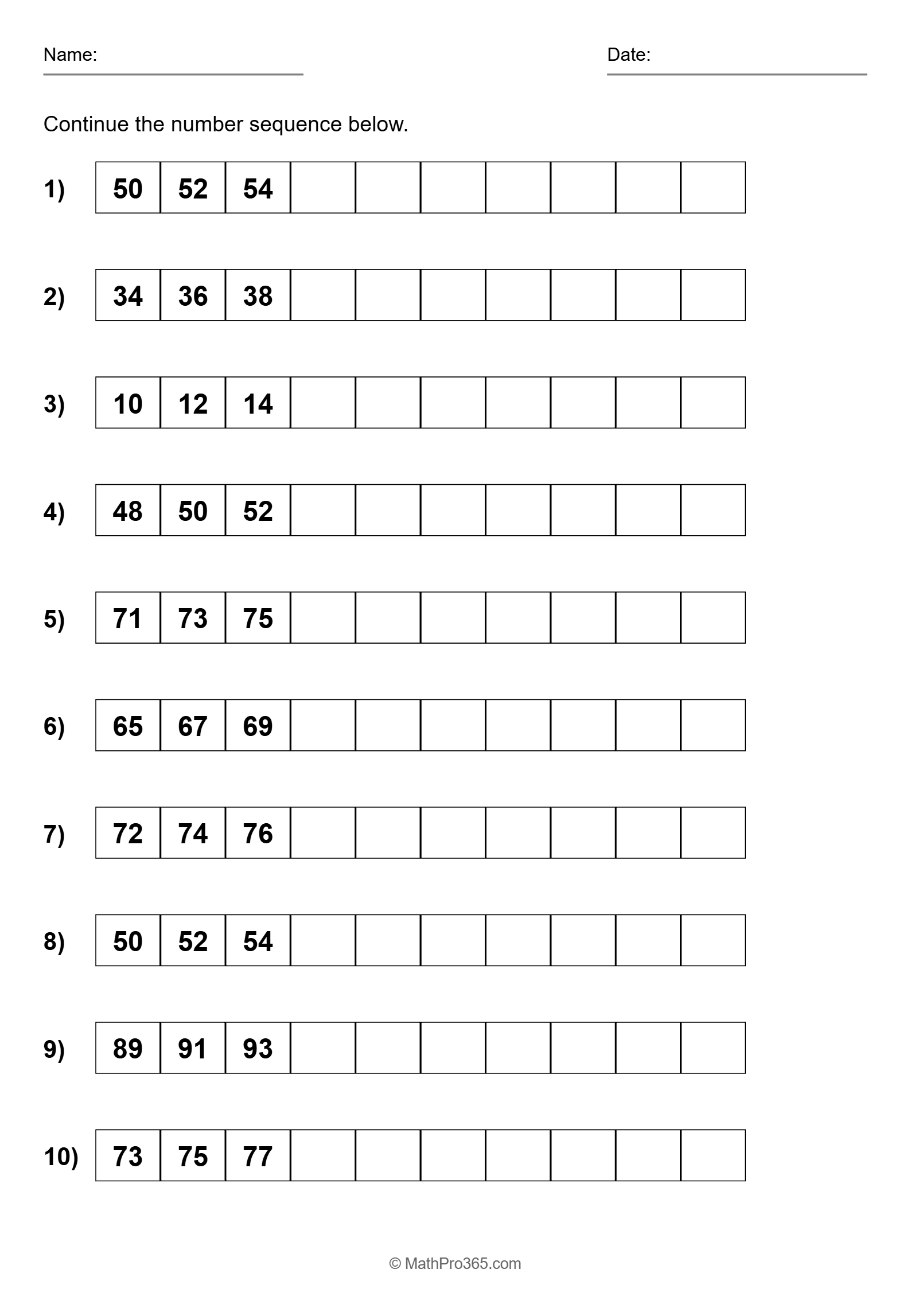 Number Sequence Counting by 2 Worksheet Grade 1 Free PDF