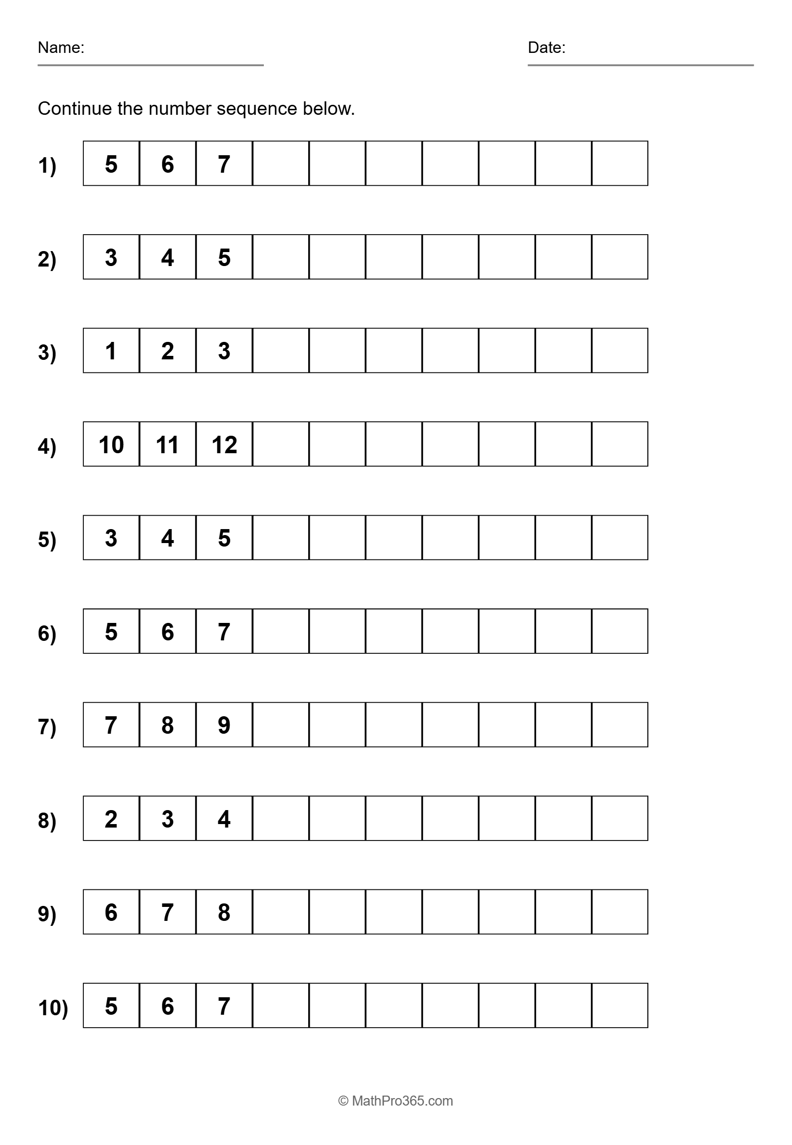 Number Sequence Counting Worksheet Grade 1 Free PDF