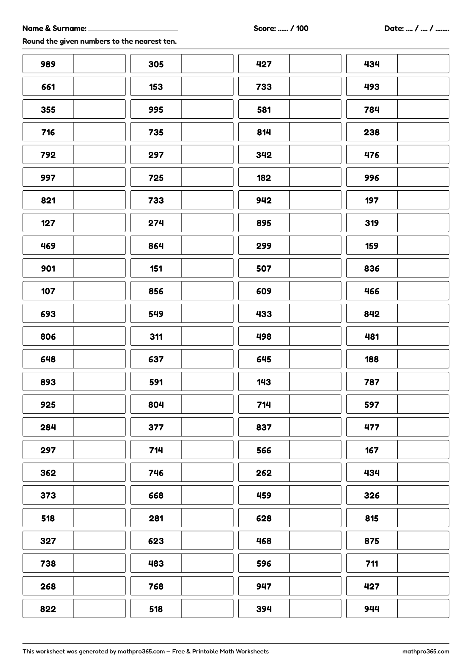 Grade 2 Rounding to Nearest Ten Worksheet | Math Practice