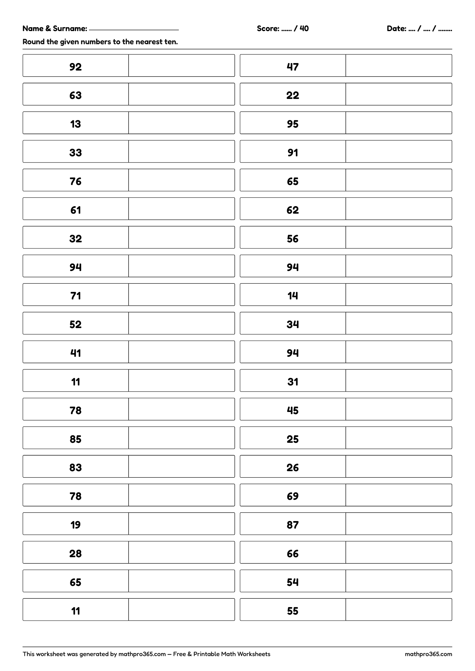 Rounding to the Nearest Ten Worksheet | Grade 2 Math