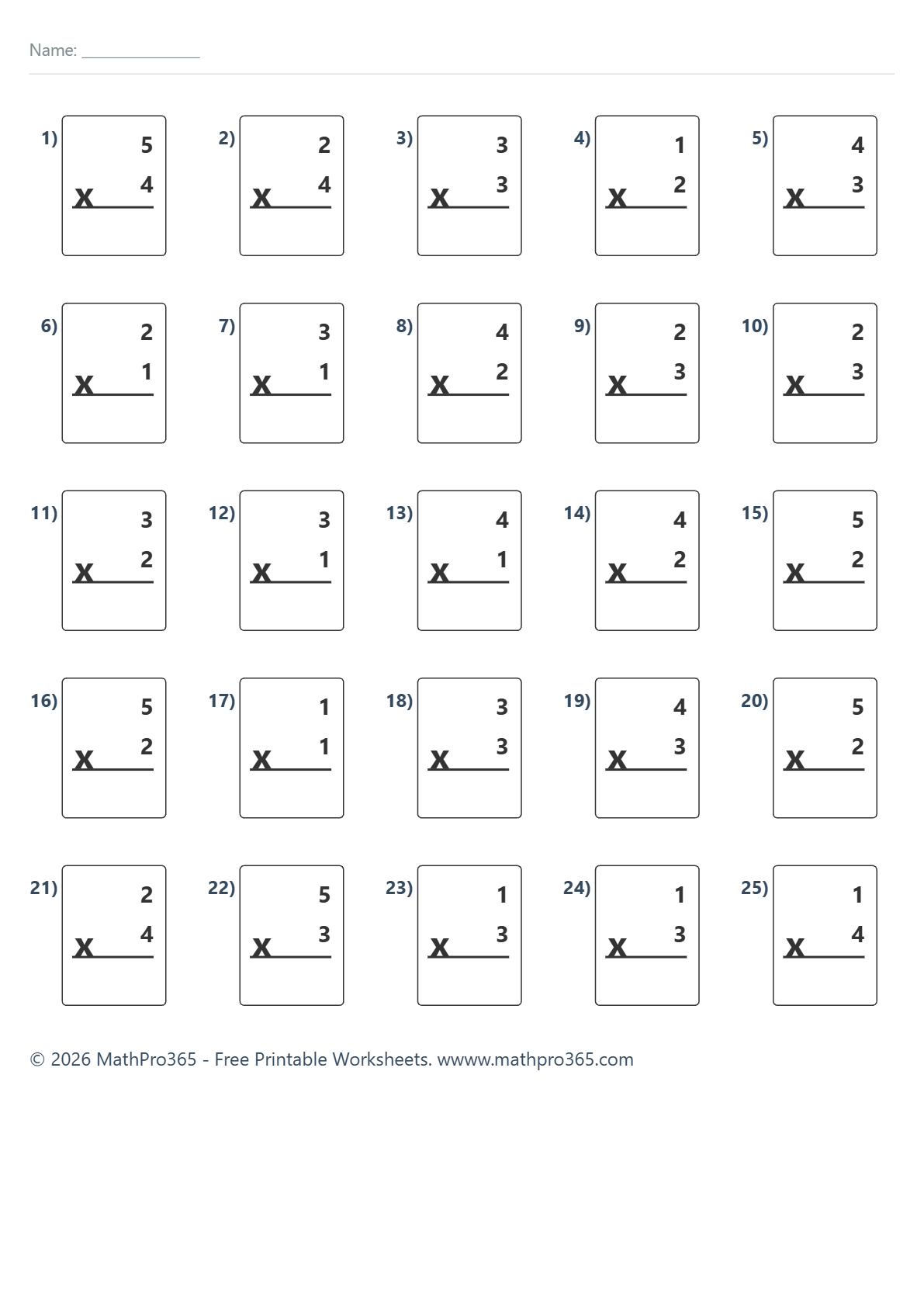 Single Digit Multiplication Worksheet Grade 2 Free PDF