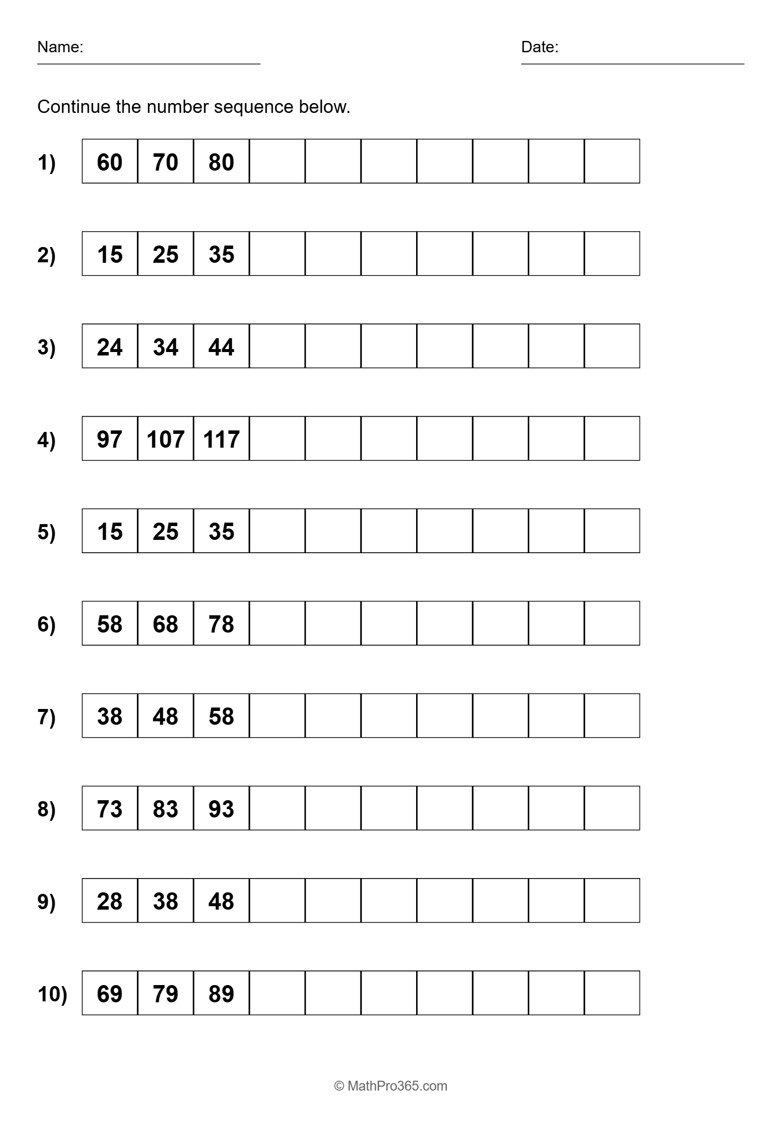 Skip Counting by 10s Number Sequences Grade 2 Free PDF