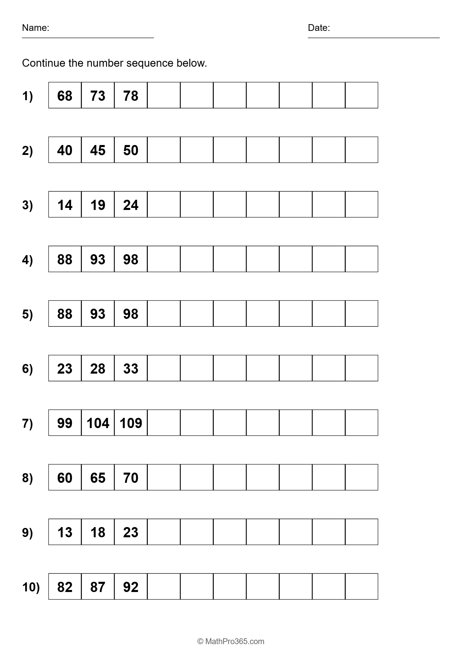 Skip Counting by 5 Worksheet Grade 1 Free PDF