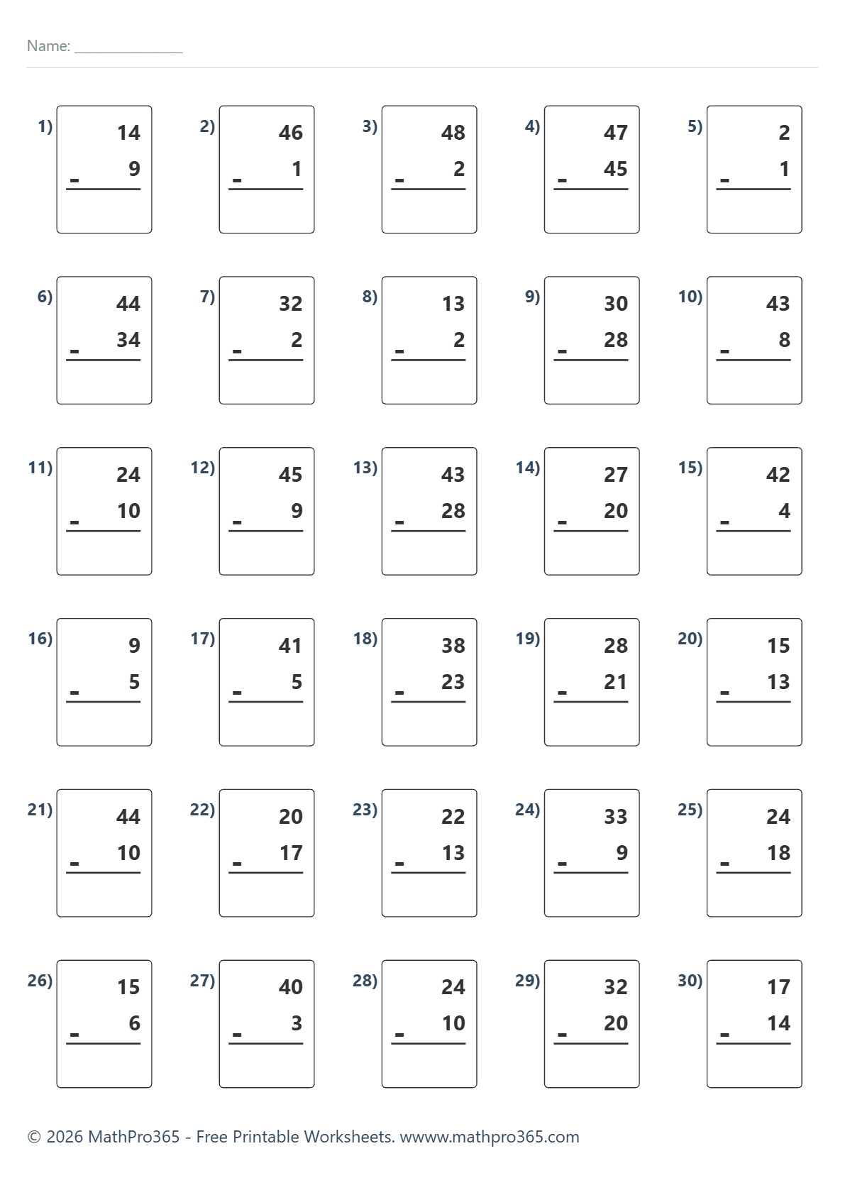 Subtraction Facts Within 50 Worksheets Grade 2 – Free PDF