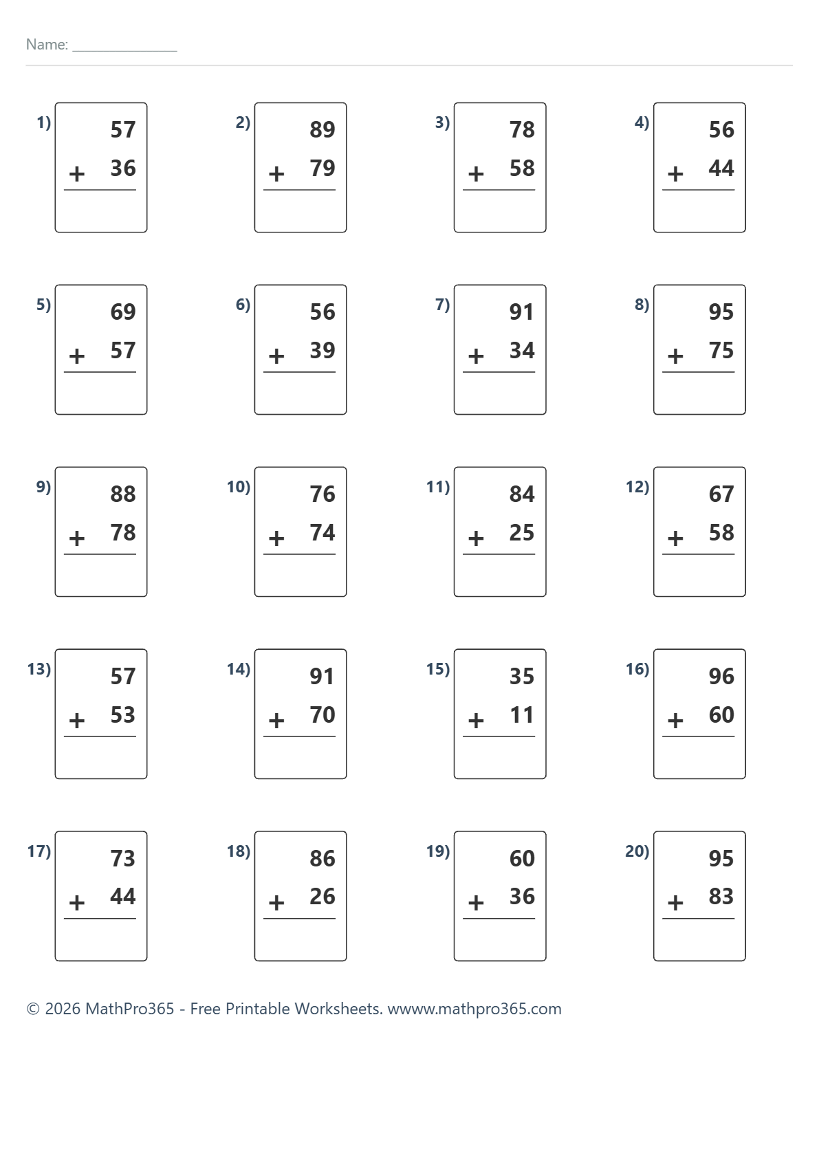 Two Digit Addition with Regrouping Grade 2 Free PDF