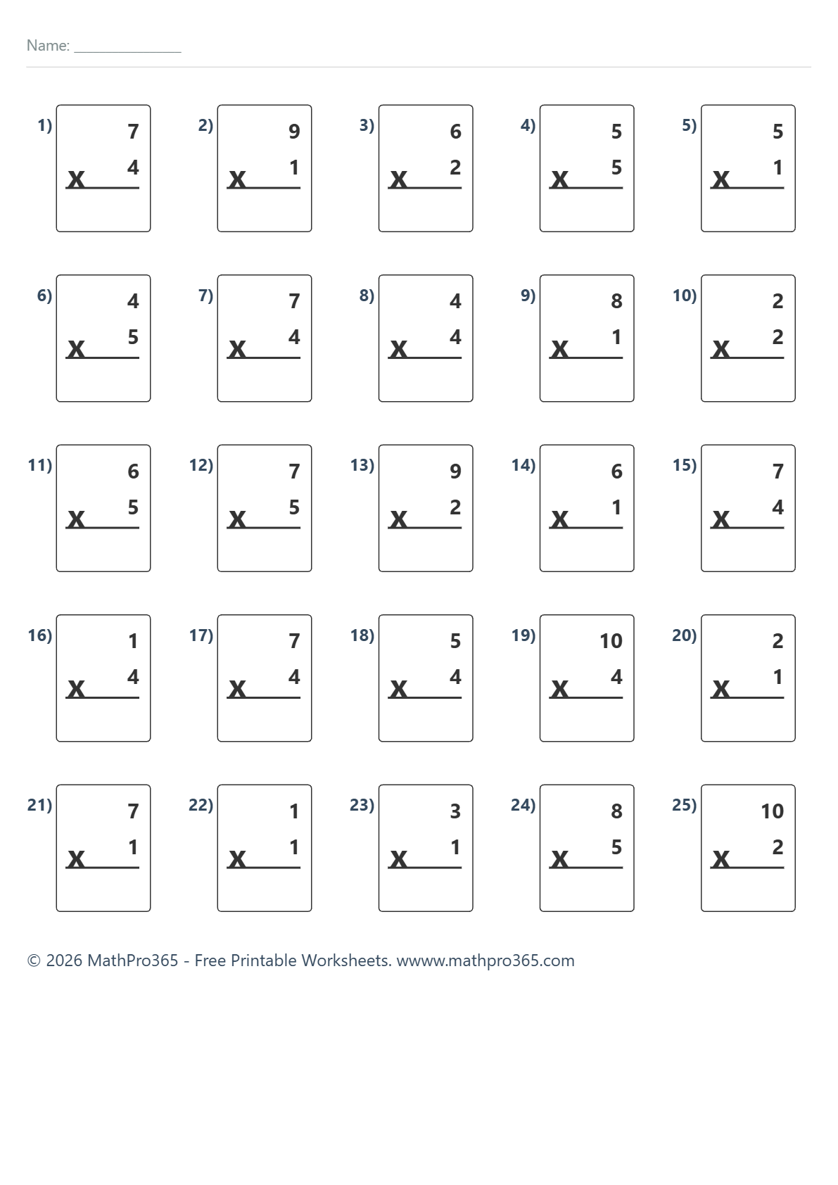 Two Digit by One Digit Multiplication Worksheet Grade 2 Free PDF