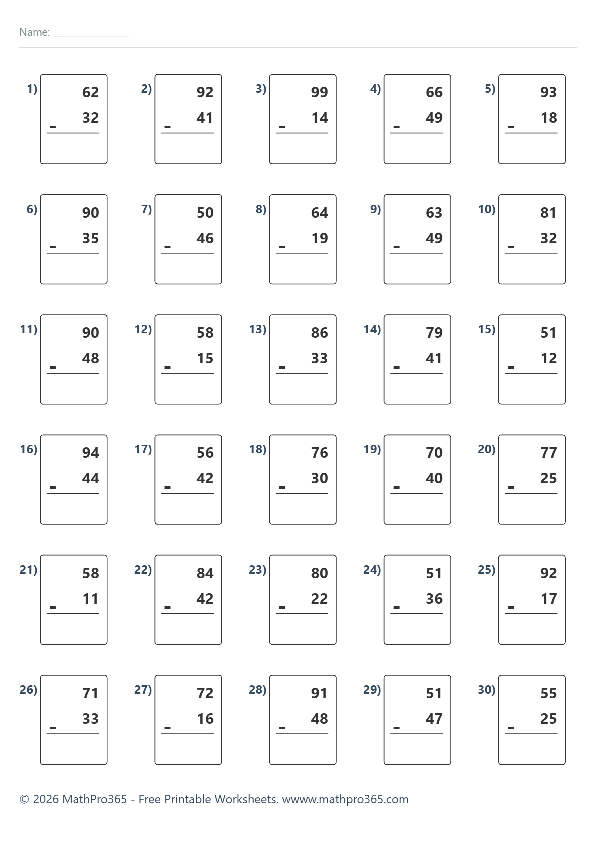 Two Digit Subtraction with and without Regrouping Grade 2 Free PDF